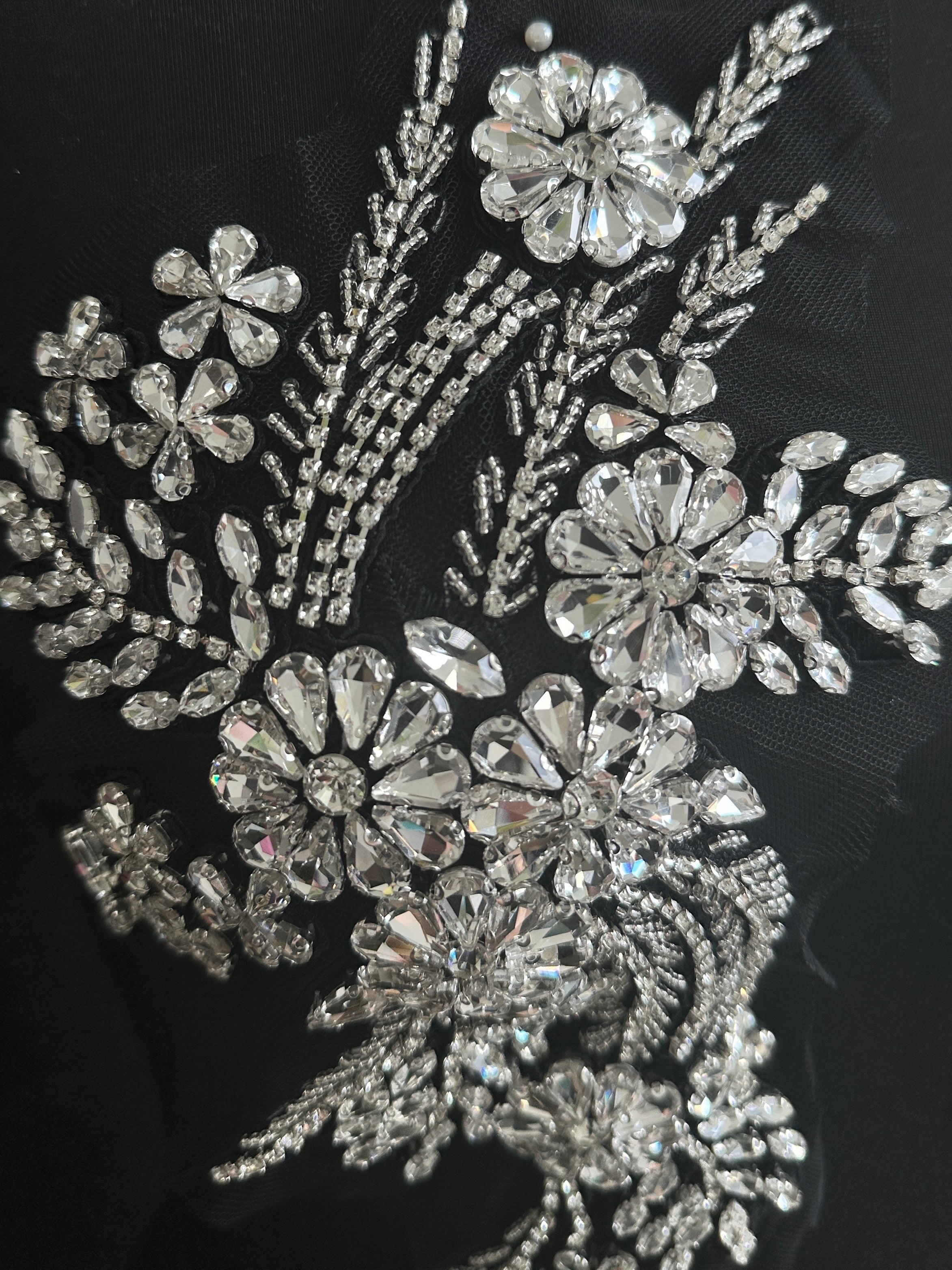 Vanda Silver Rhinestone Applique, Shop Fabrics Online, Sewing, Fabric Store, Sewing Store, Cheap Fabric Store, Kiki Textiles