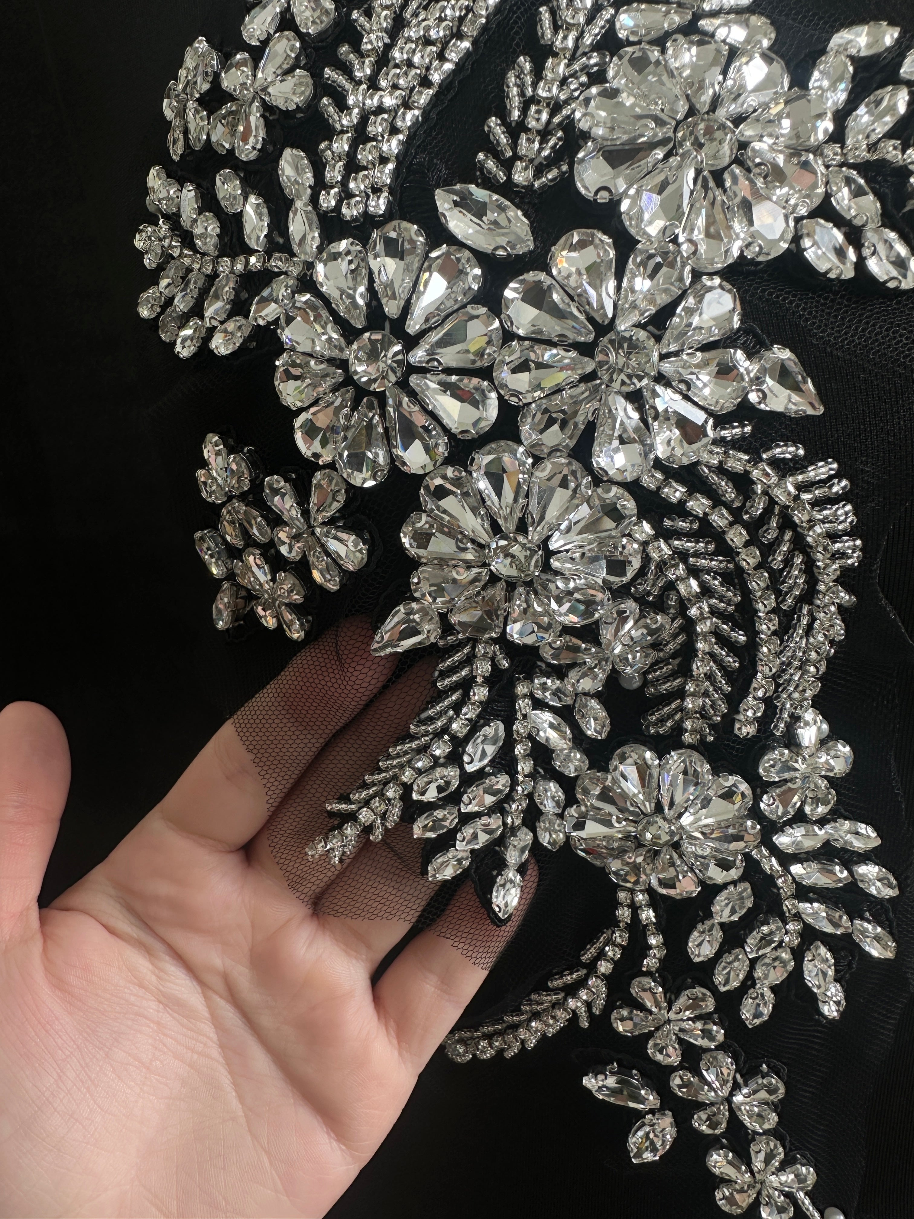 Vanda Silver Rhinestone Applique, Silver Rhinestones Applique, Embellished clothing, Rhinestone applications, Rhinestone embroidery, Rhinestone patch, Dress patch, Rhinestones for dress