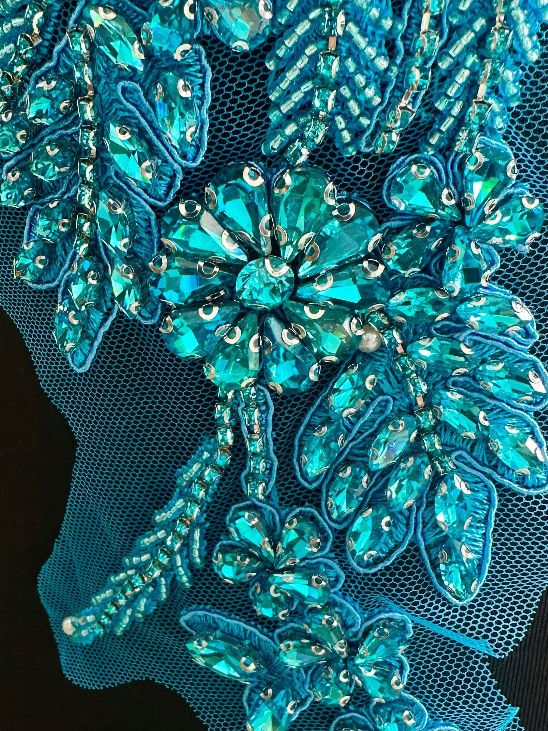 Gina Turquoise Rhinestone Applique, Silver Rhinestones Applique, Embellished clothing, Rhinestone applications, Rhinestone embroidery, Rhinestone patch, Dress patch, Rhinestones for dress