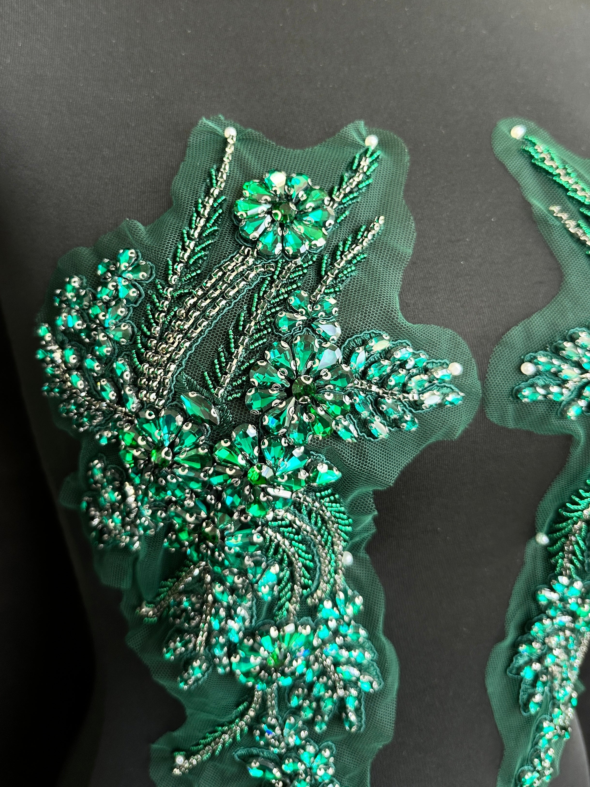 Gina Hunter Green Rhinestone Applique, Embellished clothing, Rhinestone applications, Rhinestone embroidery, Rhinestone patch, Dress patch, Rhinestones for dress