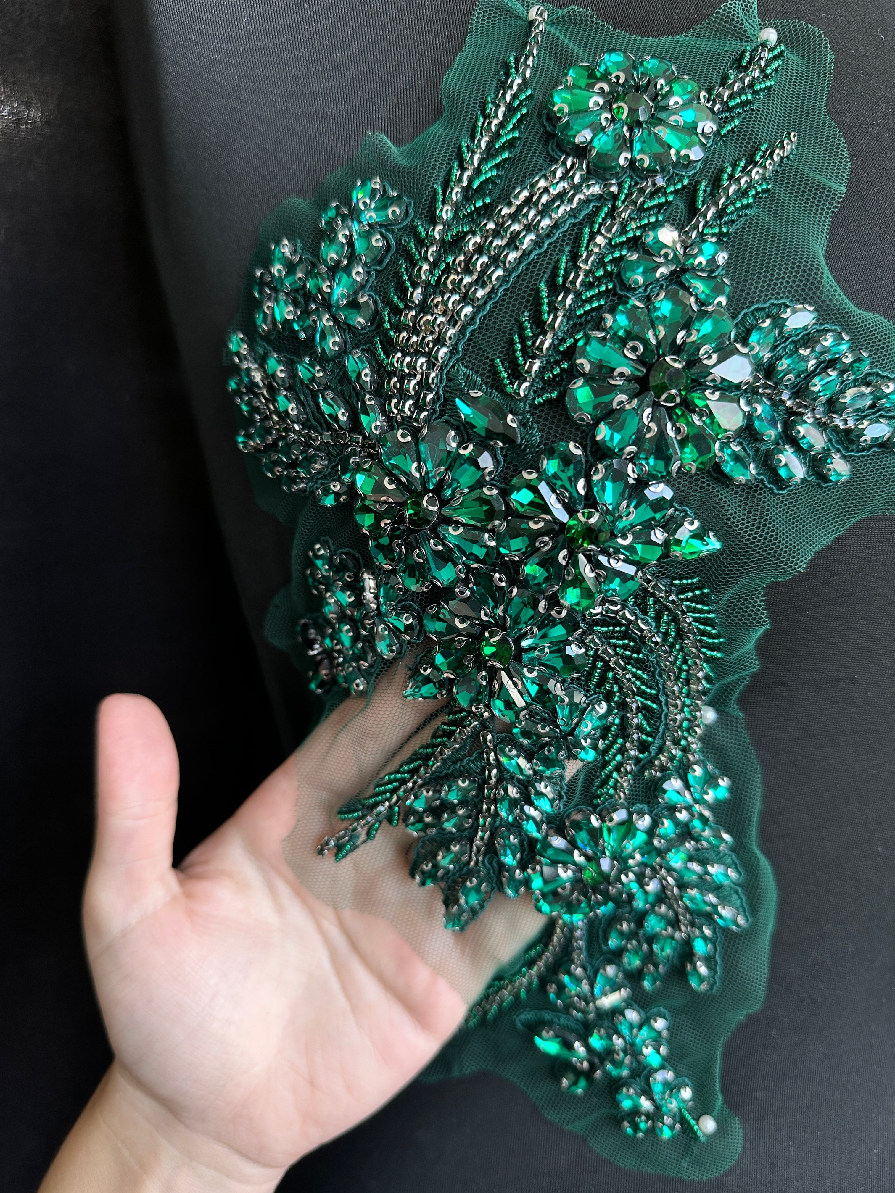 Gina Hunter Green Rhinestone Applique, Shop Fabrics Online, Sewing, Fabric Store, Sewing Store, Cheap Fabric Store, Kiki Textiles