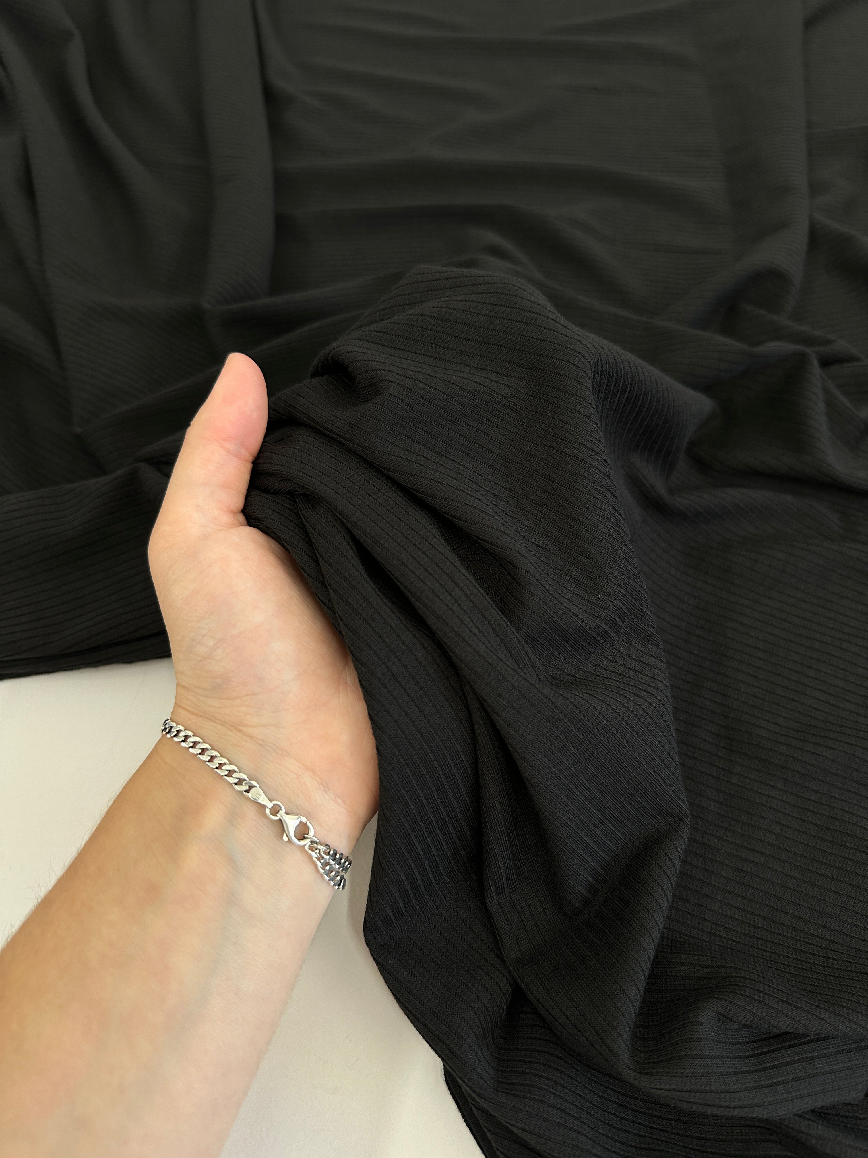 Black Solid Rib Knit, Jersey Knit, 4 Way Stretch Fabric, Chunky Knit, Knit Fabric by the Yard, Spandex Fabric, Textured Knit