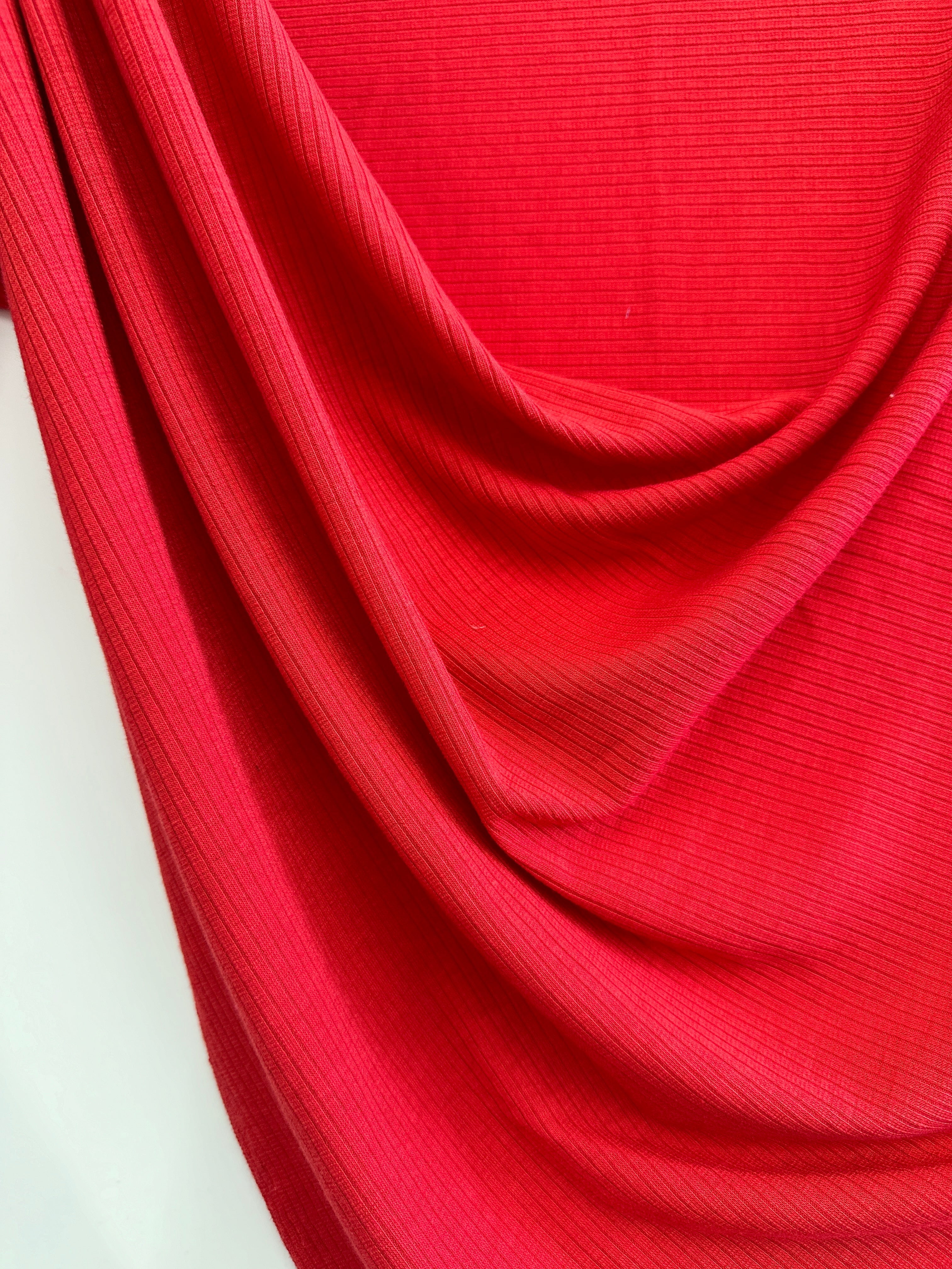 Red Solid Rib Knit, Jersey Knit, 4 Way Stretch Fabric, Chunky Knit, Knit Fabric by the Yard, Spandex Fabric, Textured Knit