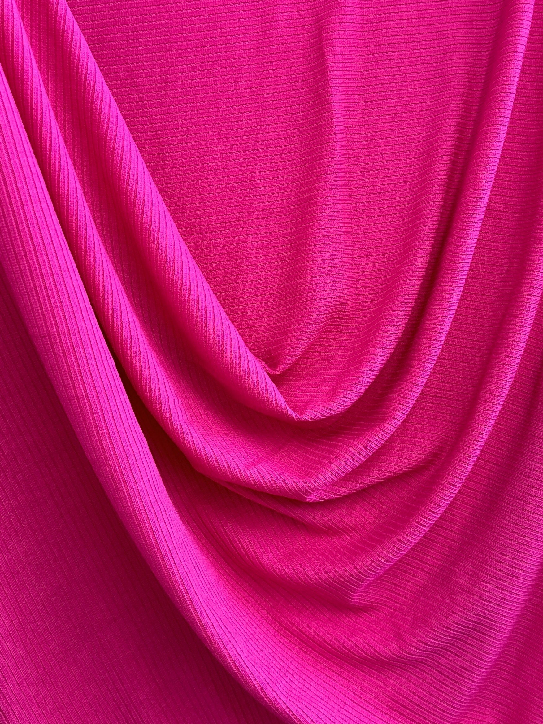 Hot Pink Solid Rib Knit, Jersey Knit, 4 Way Stretch Fabric, Chunky Knit, Knit Fabric by the Yard, Spandex Fabric, Textured Knit