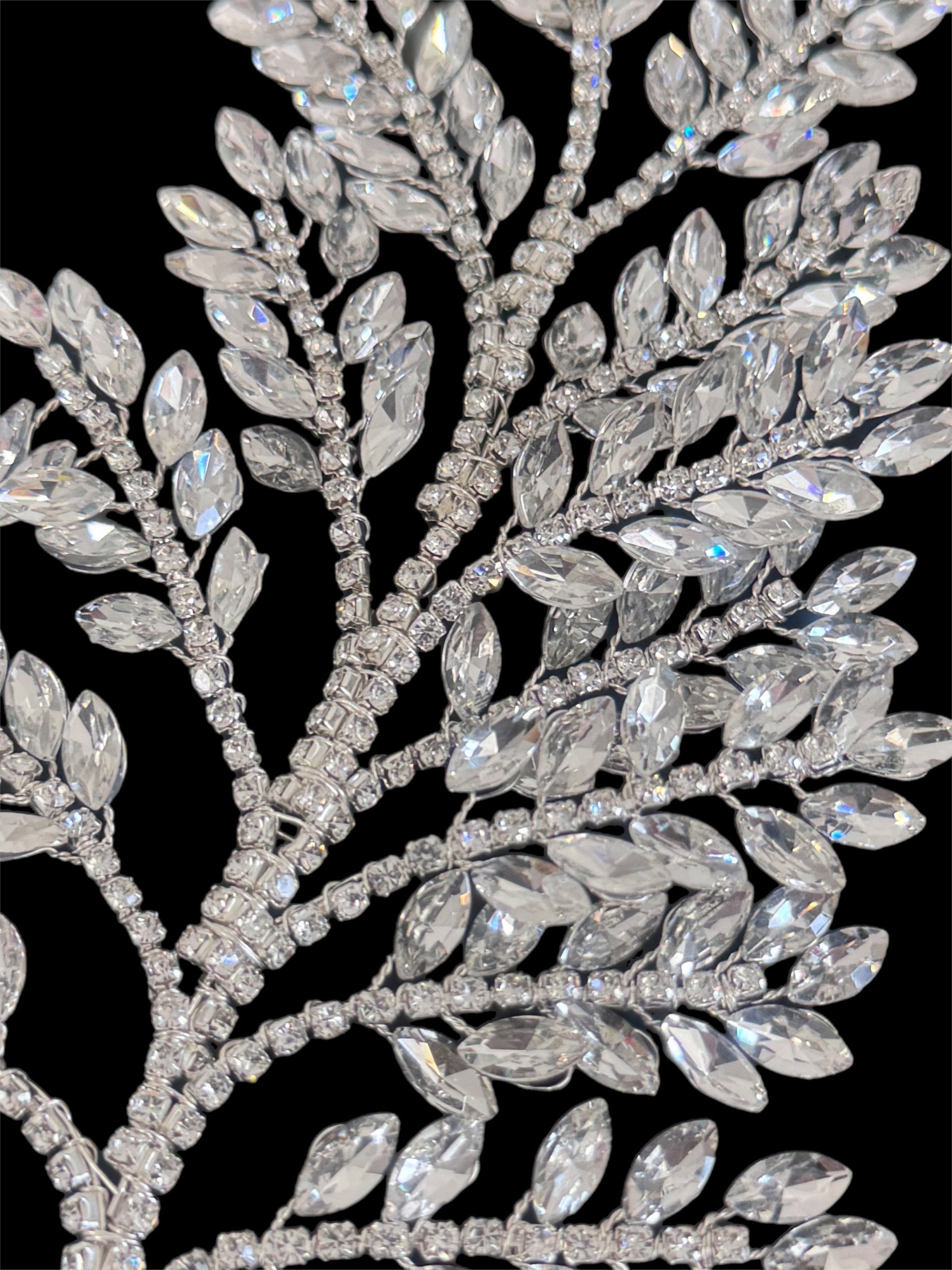 Barbara Silver Bridal Leaves Rhinestone Applique, online textile store, sewing, fabric store, sewing store, cheap fabric store, kiki textiles