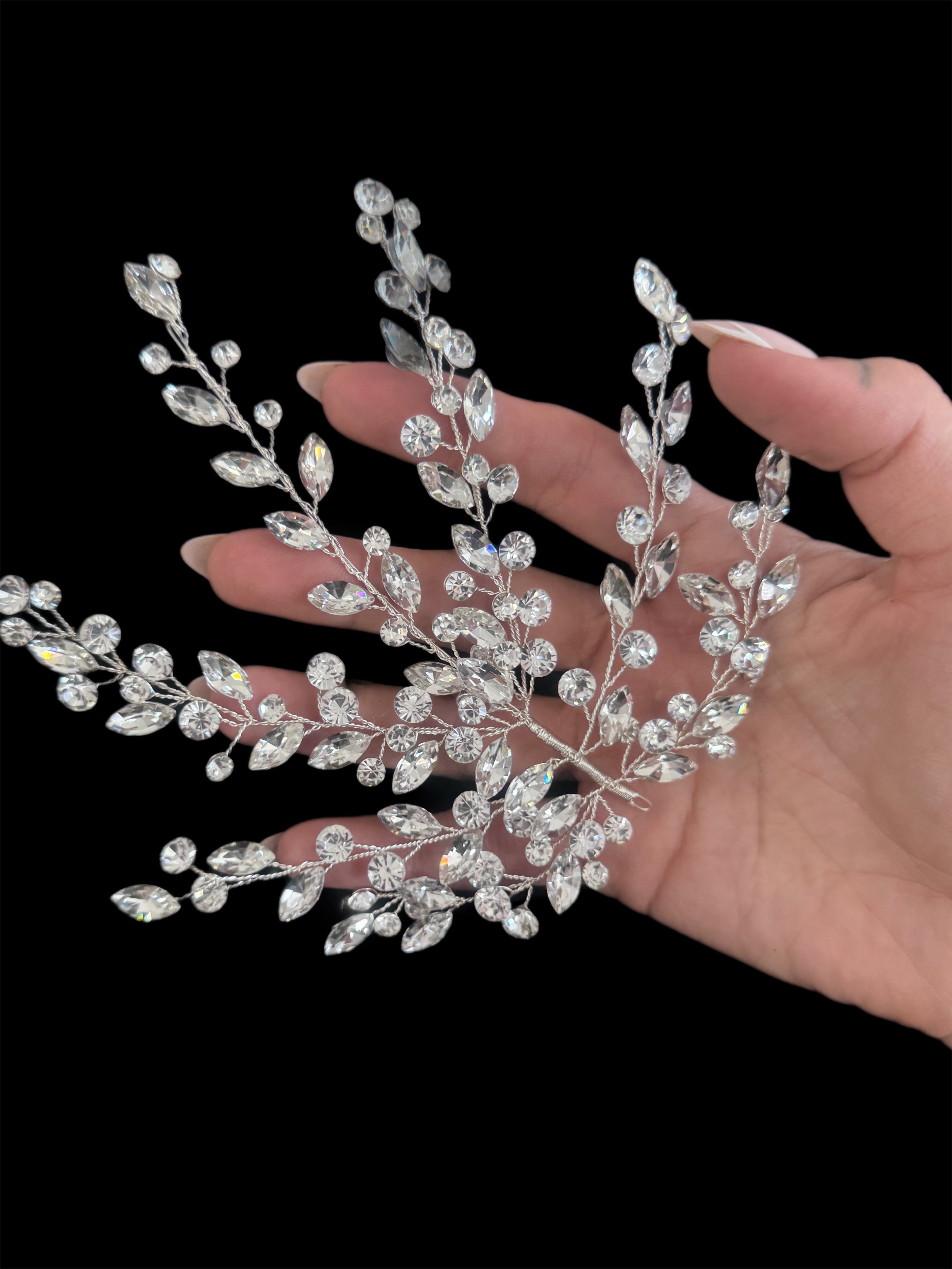Patricia Silver Leaves Bridal Rhinestone Applique, online textile store, sewing, fabric store, sewing store, cheap fabric store, kiki textiles
