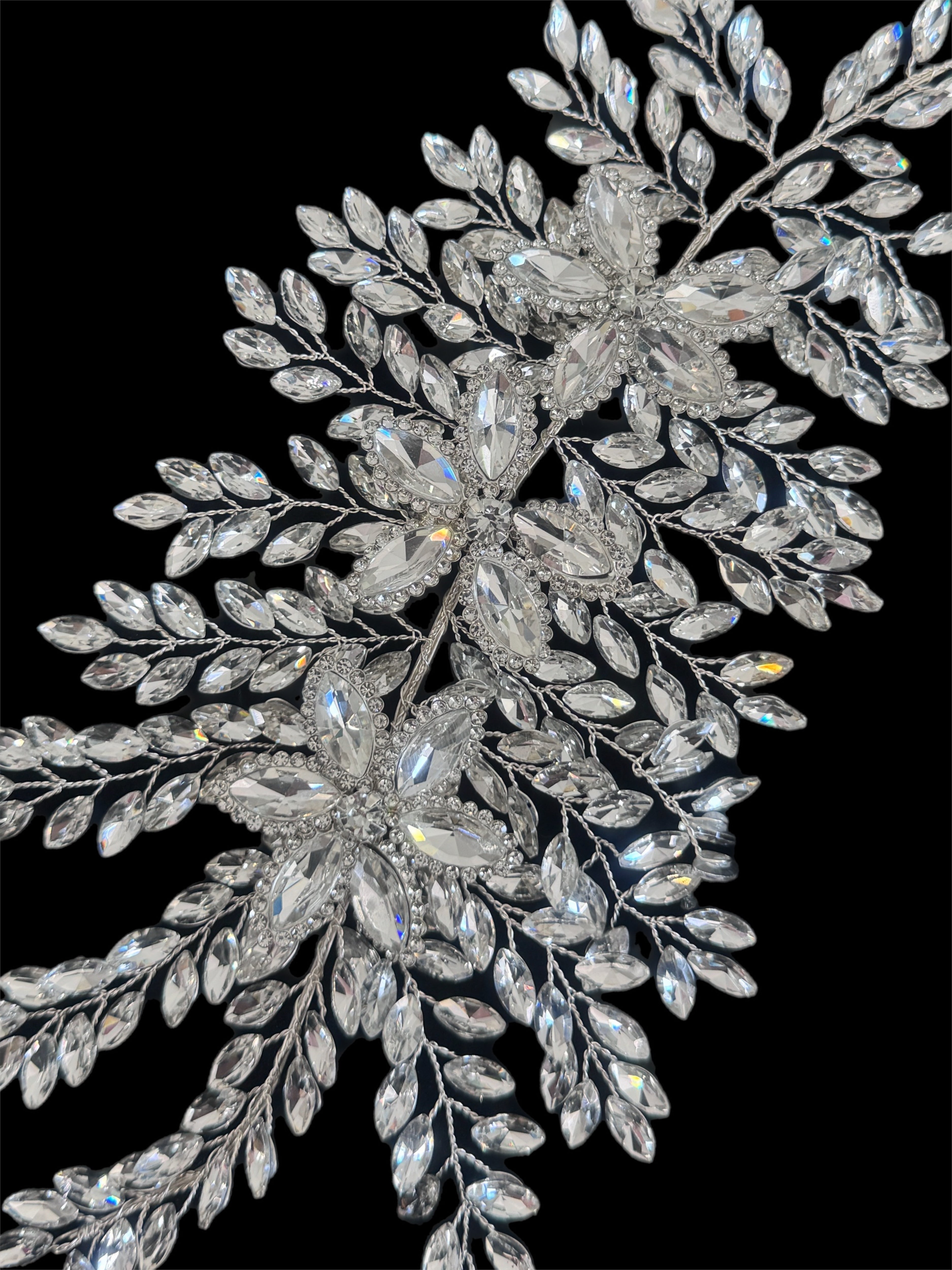 Louise Silver Bridal Leaves Rhinestone Applique, online textile store, sewing, fabric store, sewing store, cheap fabric store, kiki textiles