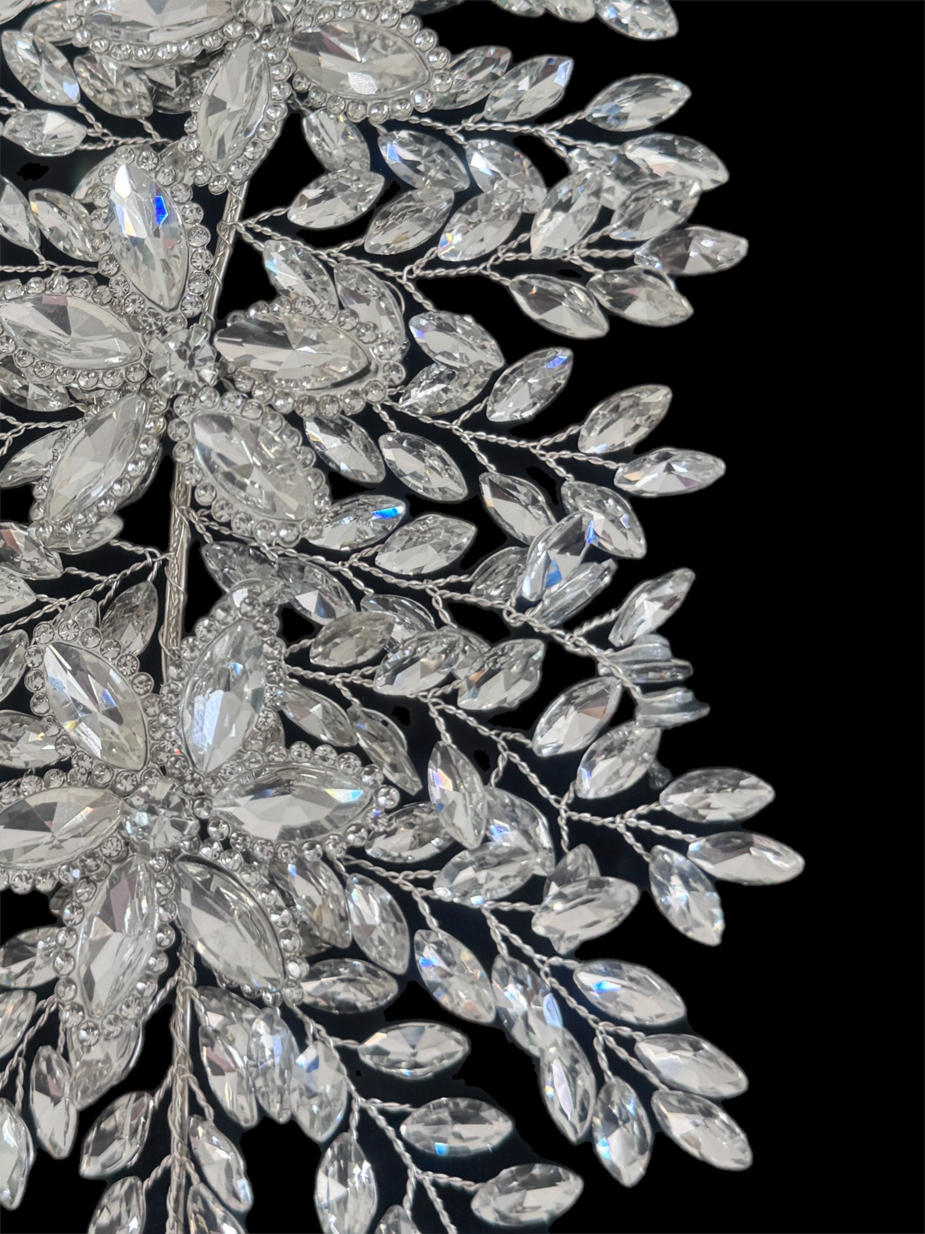 Louise Silver Bridal Leaves Rhinestone Applique, online textile store, sewing, fabric store, sewing store, cheap fabric store, kiki textiles