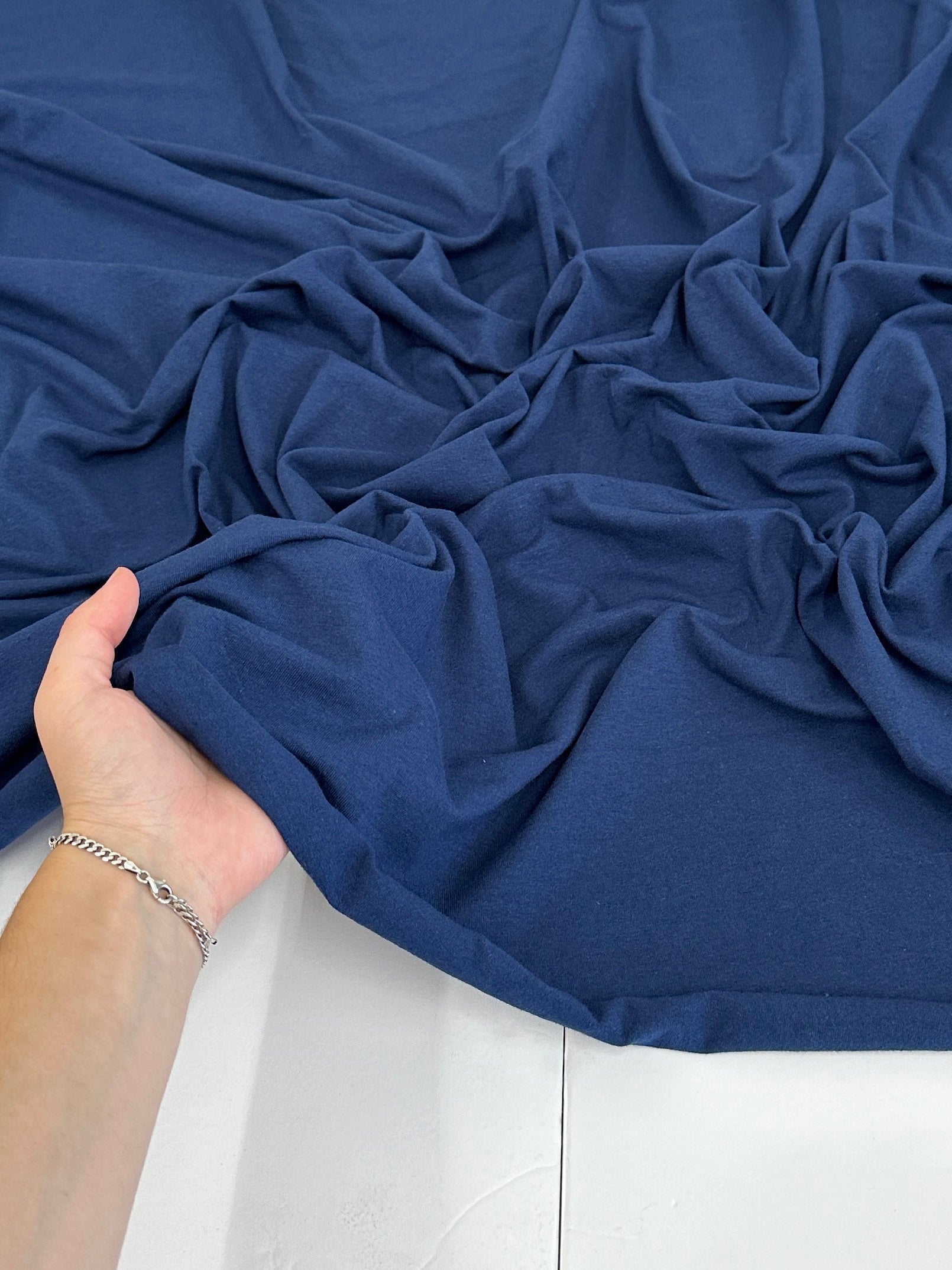 Navy Blue Cotton Jersey Spandex, shop fabrics online, sewing, fabric store, sewing store, cheap fabric store, kiki textiles, textile by the yard