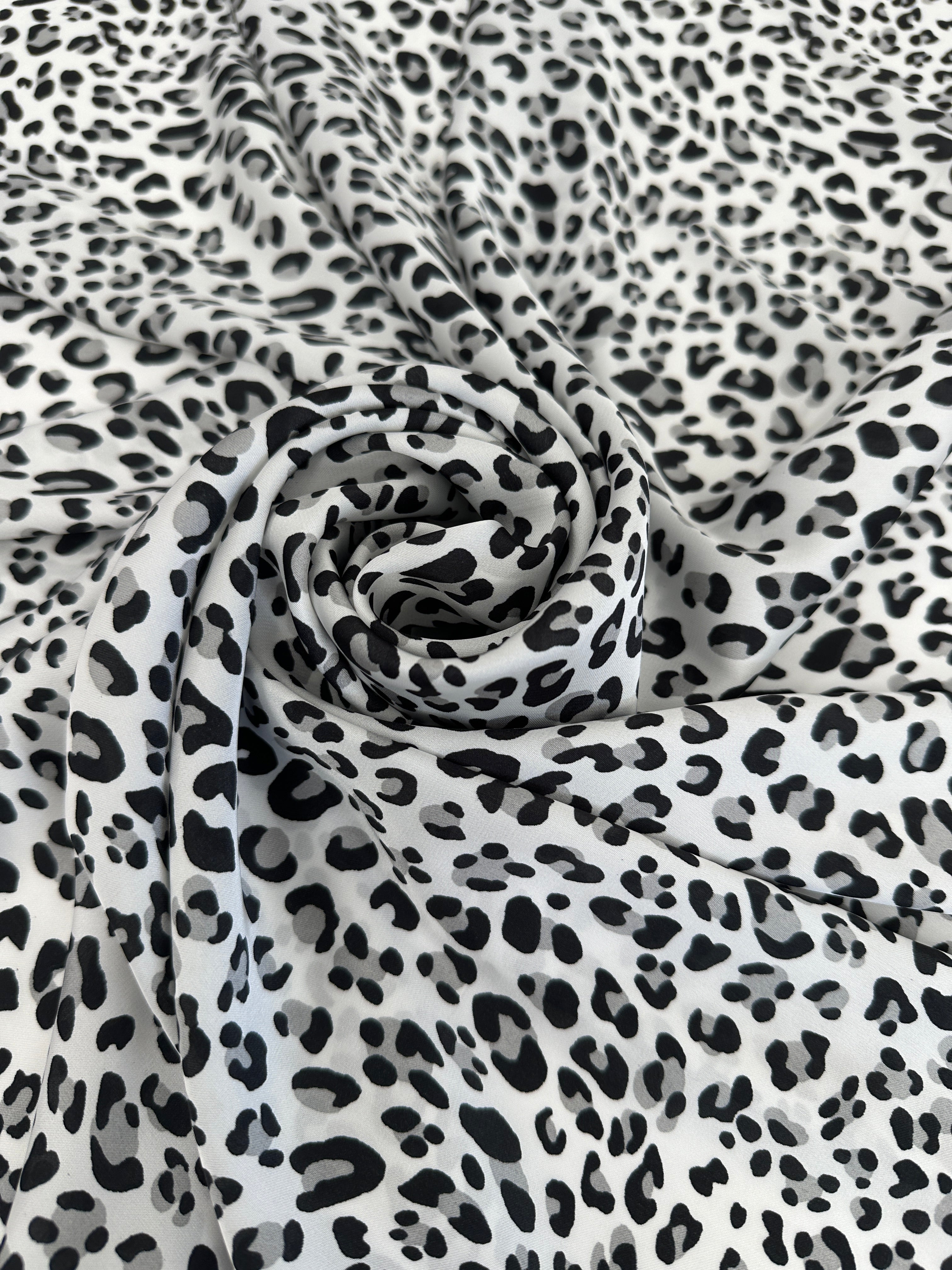 Black/White Leopard Print Satin, Shop Fabrics Online, Sewing, Fabric Store, Sewing Store, Cheap Fabric Store, Kiki Textiles, Textile by the Yard