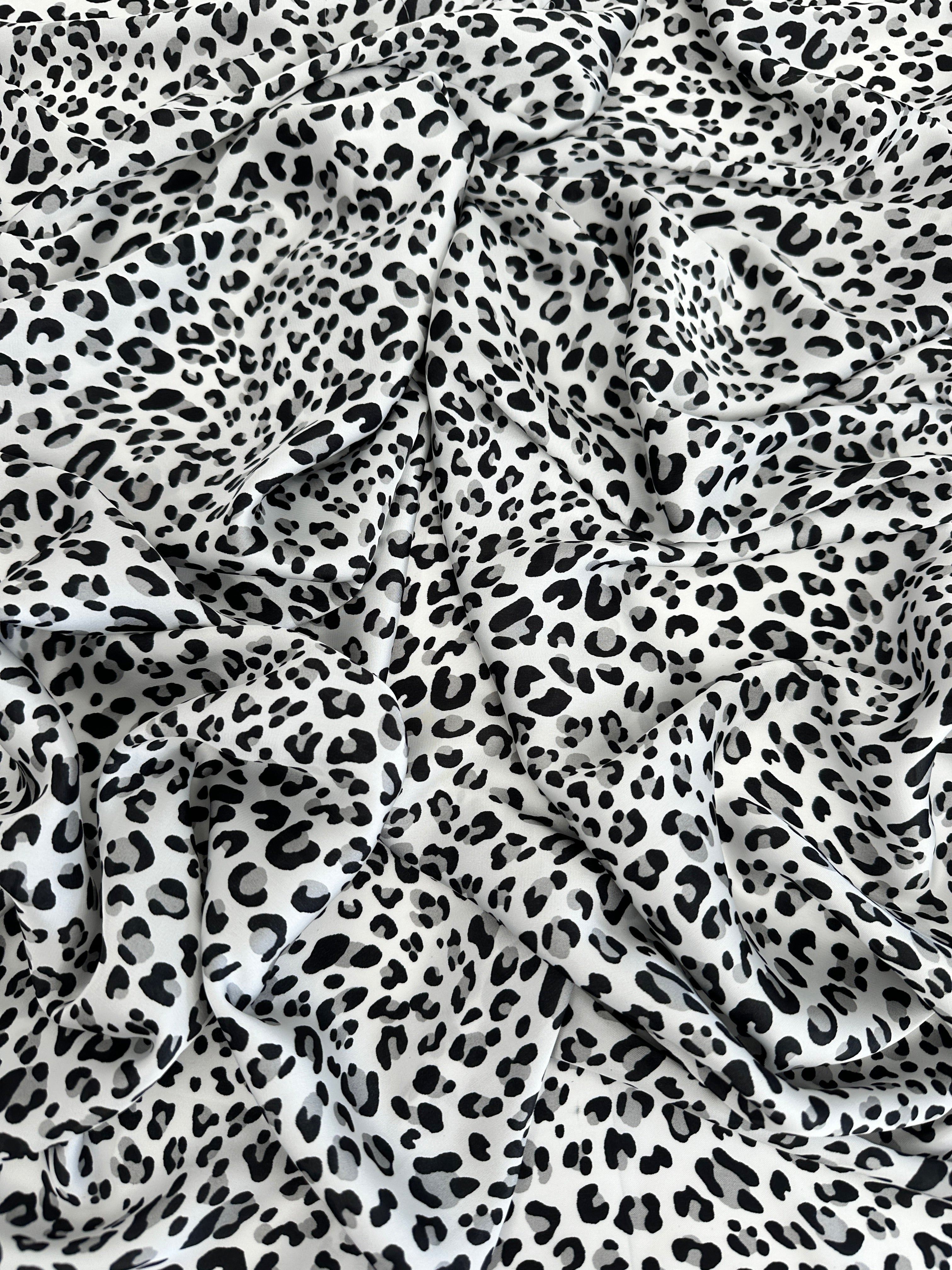 Black/White Leopard Print Satin, Luxury Satin, Cheap Satin, Premium Stretch Crepe Back Satin, Satin for Bride, Satin for Women, Satin in Low Price, Cheap Satin, Satin on Sale