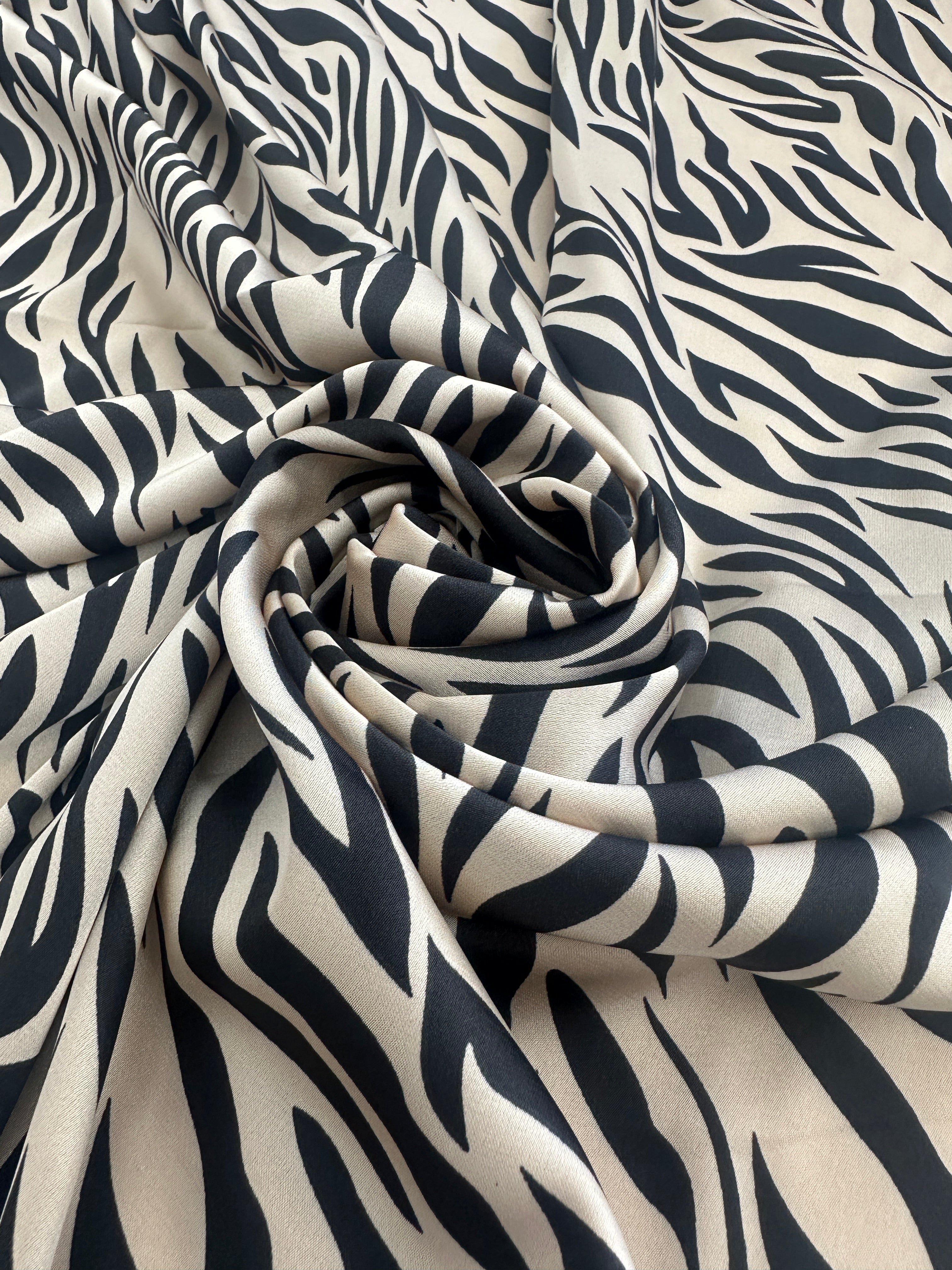 Ivory/Black Ivory Zebra Print Satin, Luxury Satin, Printed Satin, Premium Satin, Satin for Bride, Satin for Women, Satin in Low Price, Cheap Satin, Satin on Sale