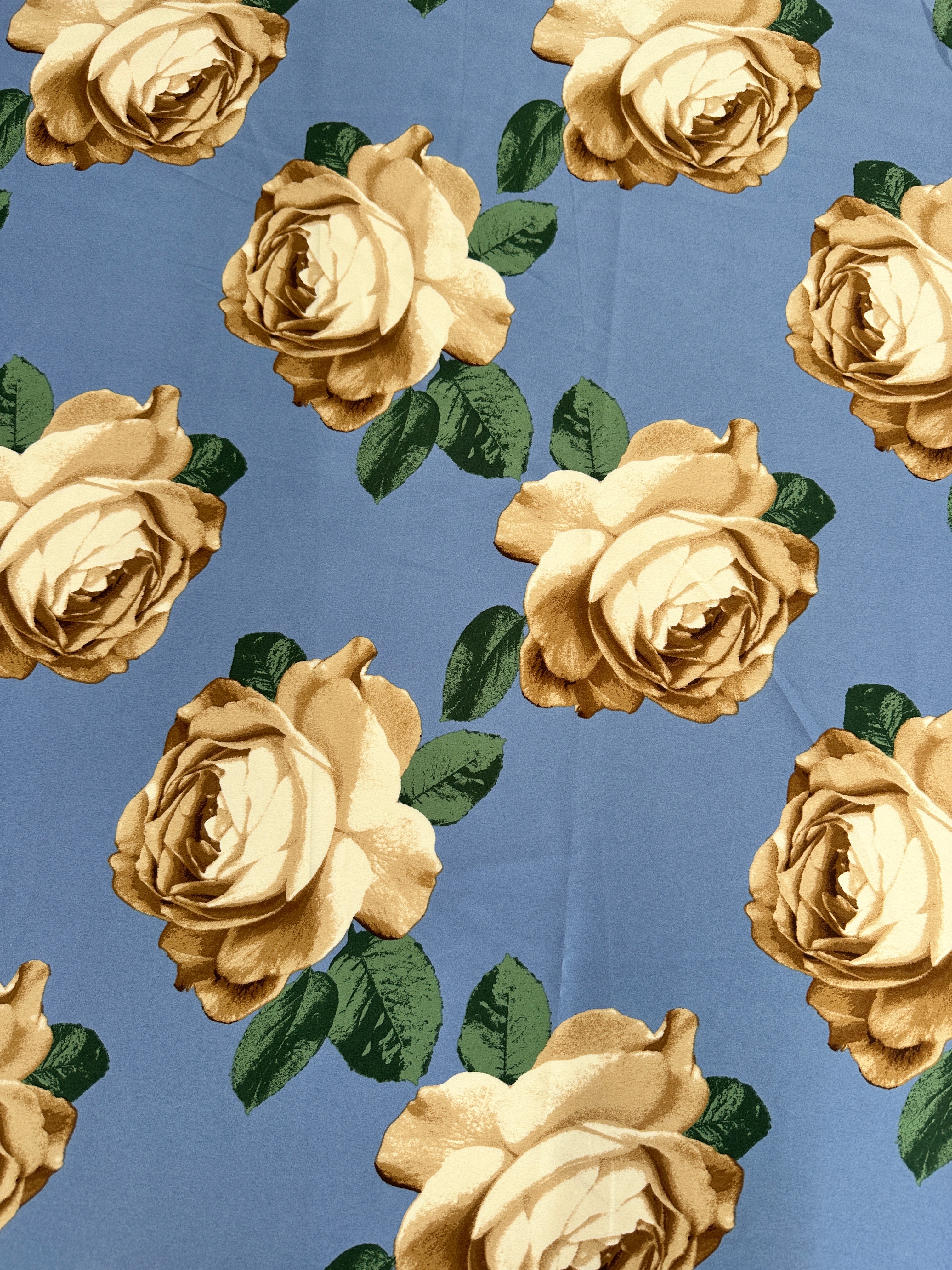 Blue/Gold Floral Print Satin, Shop Fabrics Online, Sewing, Fabric Store, Sewing Store, Cheap Fabric Store, Kiki Textiles, Textile by the Yard