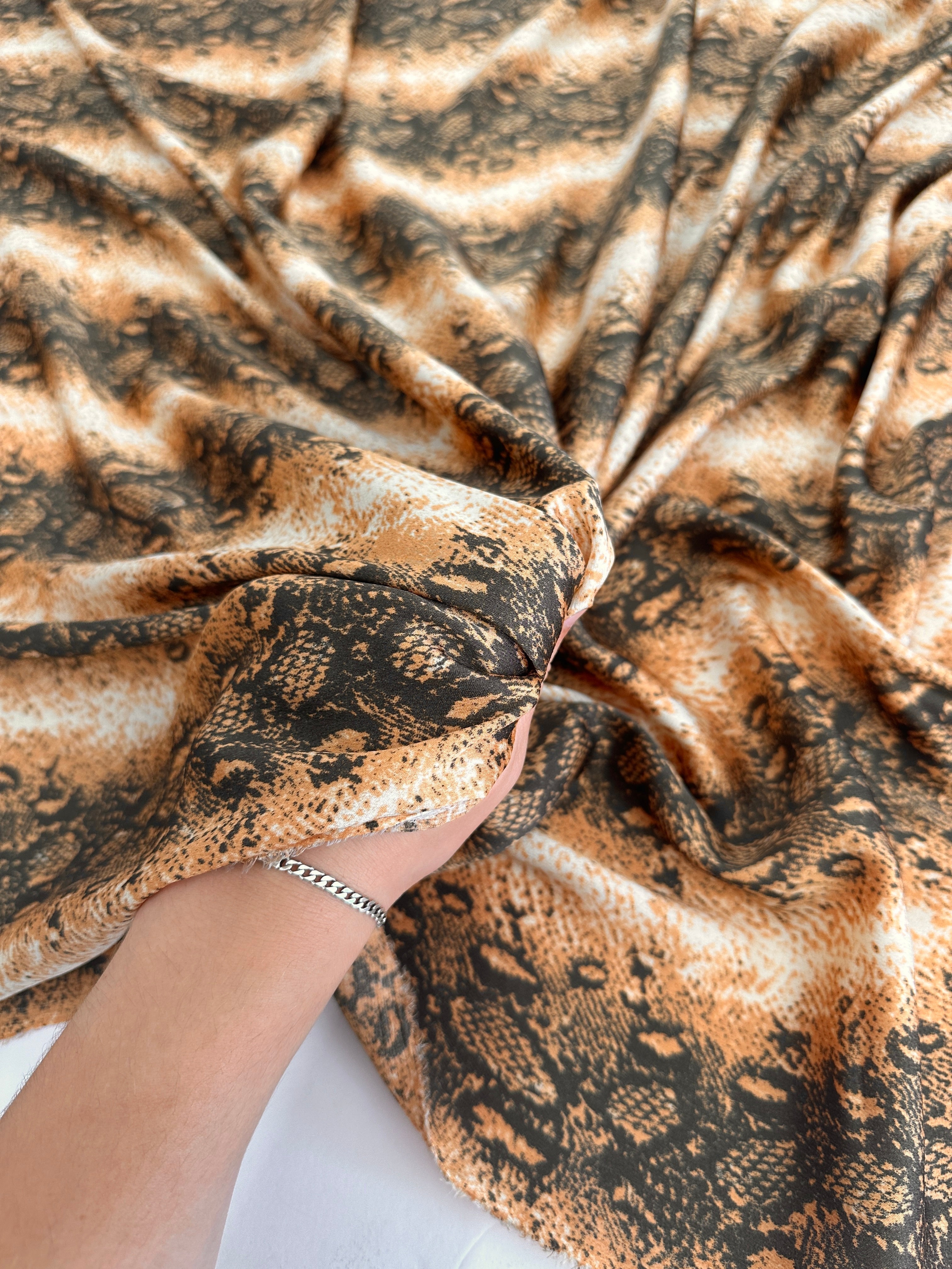 Rust Snake Print Satin, Luxury Satin, Printed Satin, Premium Satin, Satin for Bride, Satin for Women, Satin in Low Price, Cheap Satin, Satin on Sale