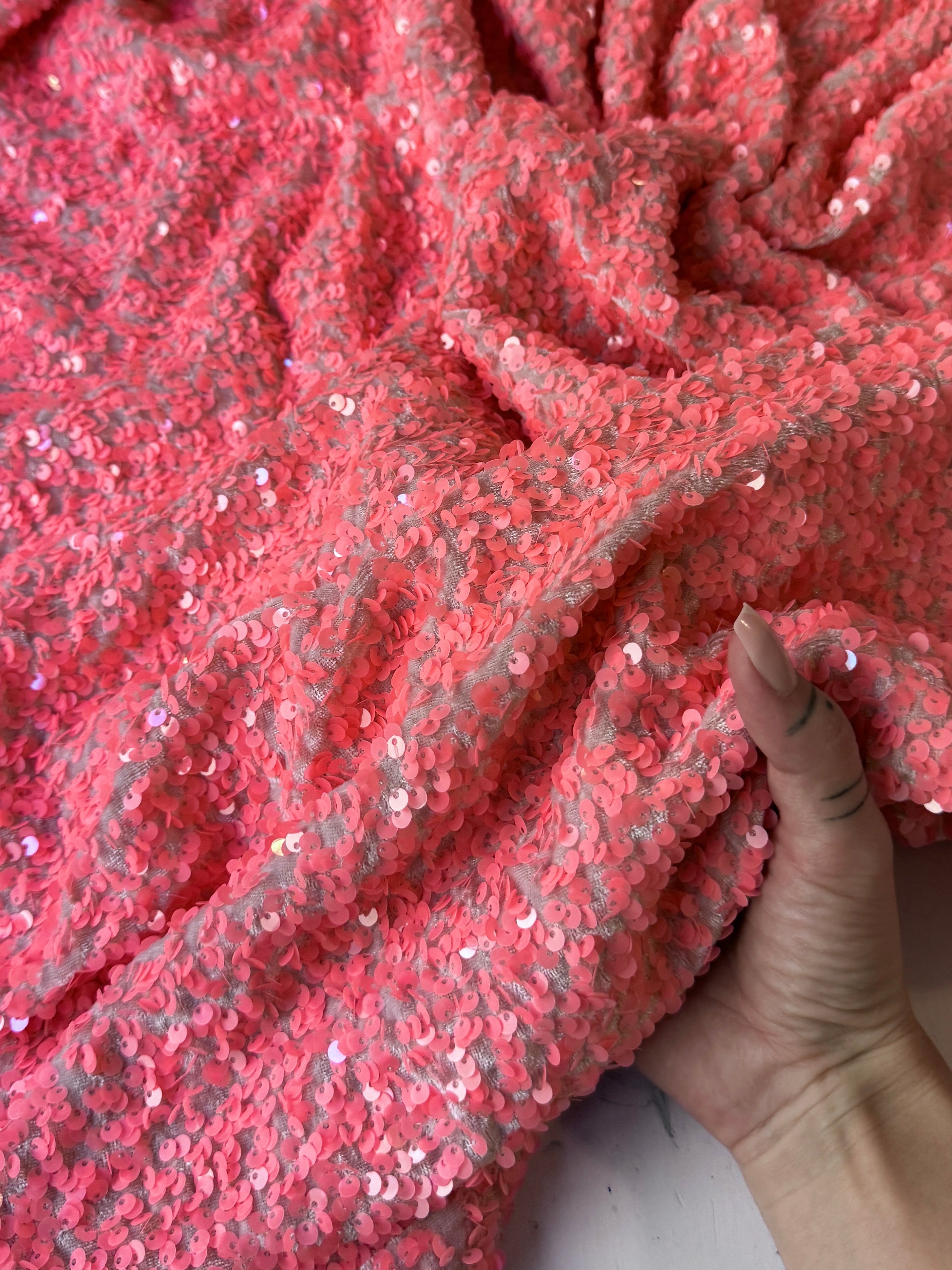 salmon pink sequin on velvet, light pink sequin on velvet, dark pink sequin on velvet, pink sequin on velvet, sequin on velvet for woman, sequin on velvet for bride, premium sequin on velvet, sequin on velvet on discount, sequin on velvet on sale, buy sequin on velvet online