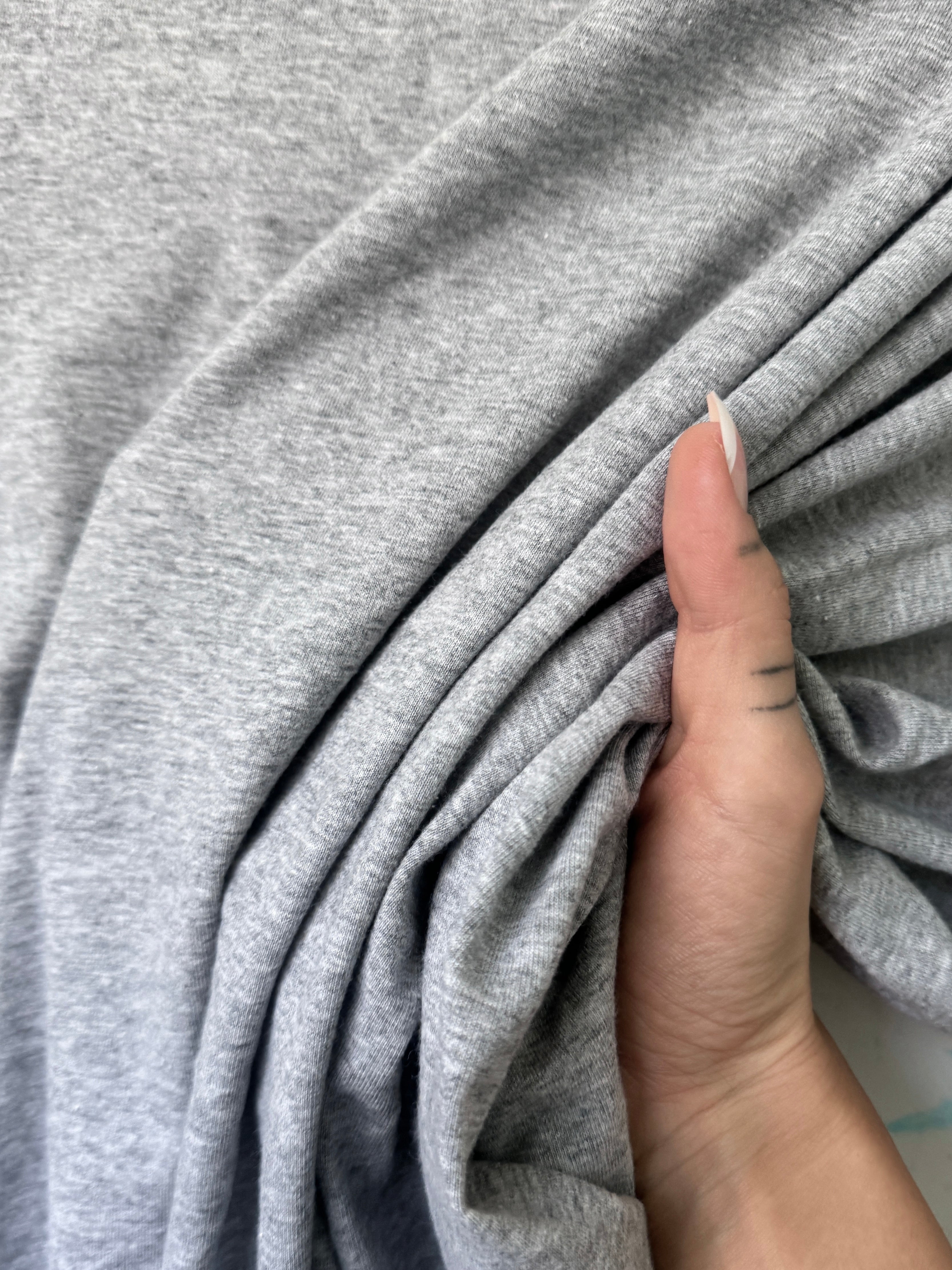 Heather Gray Spun Cotton Jersey Knit, Heather Gray Cotton Knit, Premium knit, knit for dresses, Stretch Fabric, Breathable fabric, 4 way stretch fabric, Eco-friendly fabric