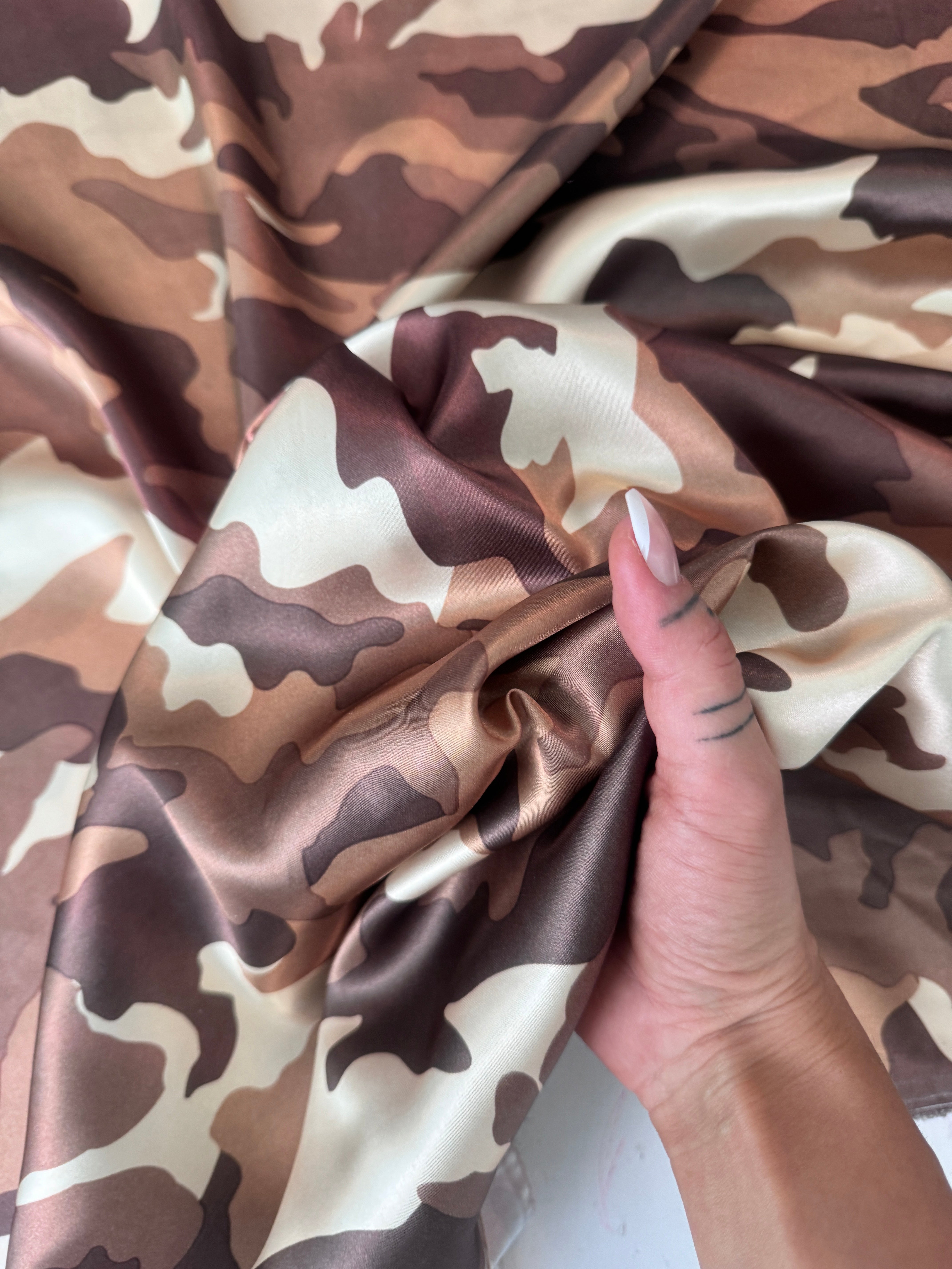 Khaki Camouflage Army Satin, shop fabrics online, sewing, fabric store, sewing store, cheap fabric store, kiki textiles, textile by the yard