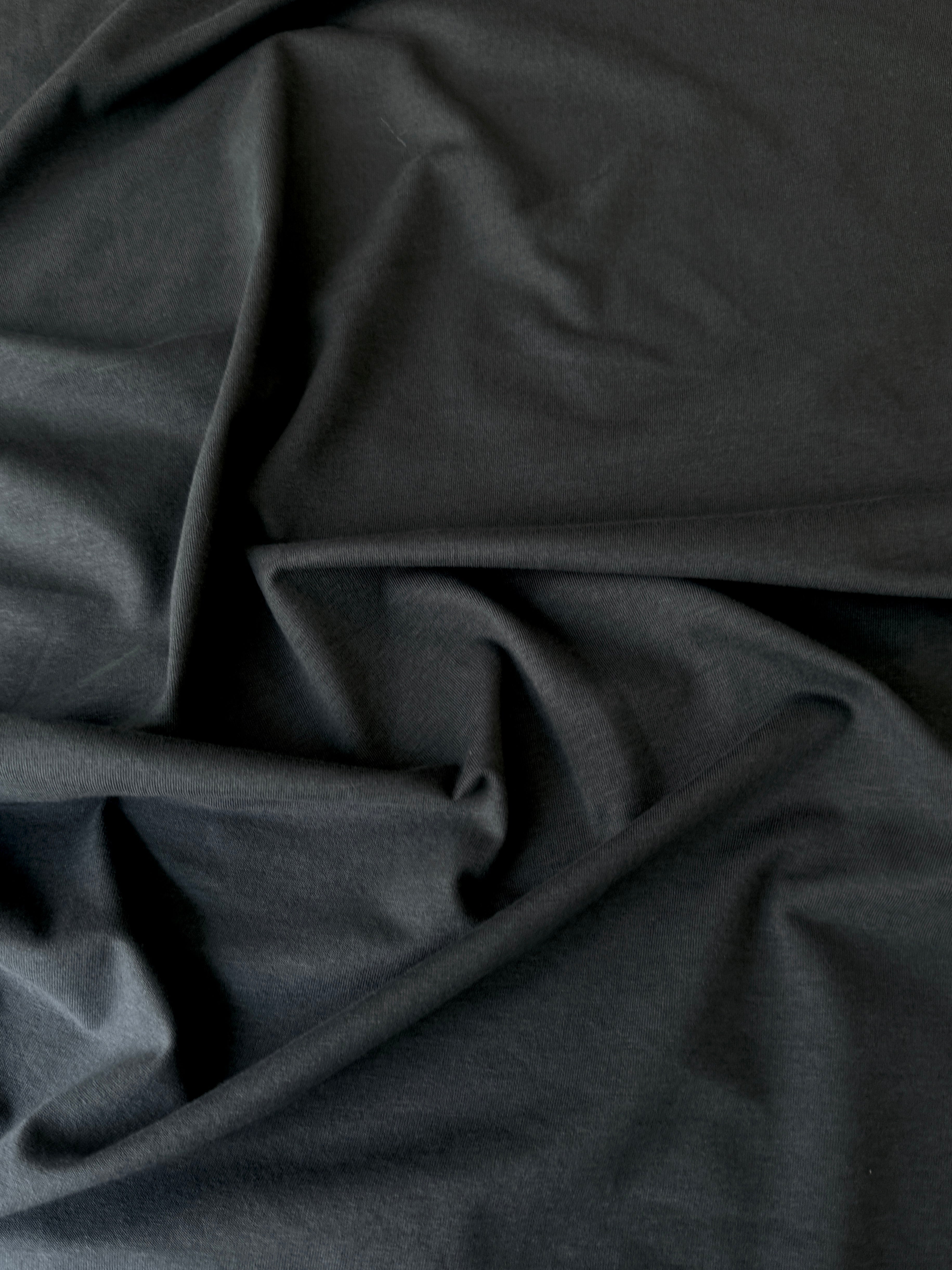 Black Cotton Jersey Knit, Black Cotton Knit, Premium knit, knit for dresses, Stretch Fabric, Breathable fabric, 4 way stretch fabric, Eco-friendly fabric