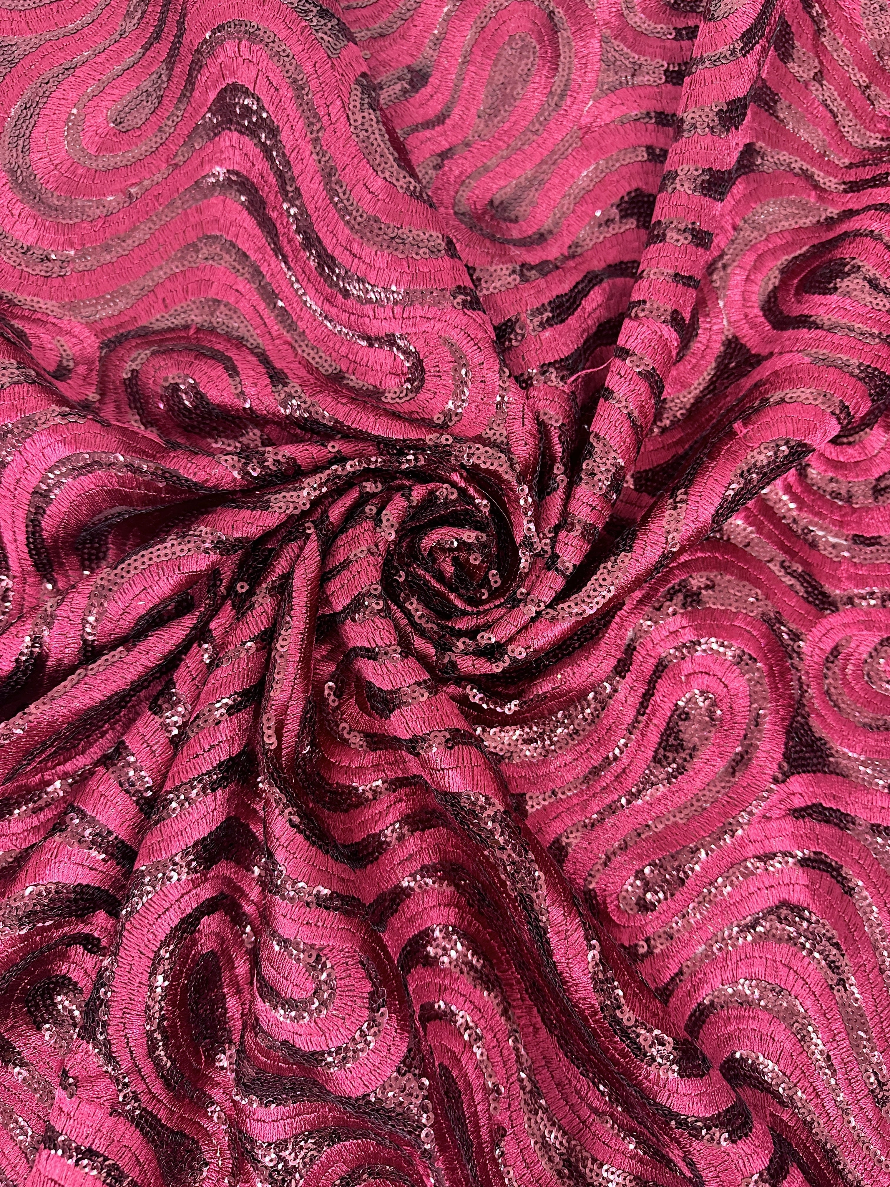 Red Wine Embroidered Sequin Scalloped Lace, Shop Fabrics Online, Sewing, Fabric Store, Sewing Store, Cheap Fabric Store, Kiki Textiles, Textile by the Yard