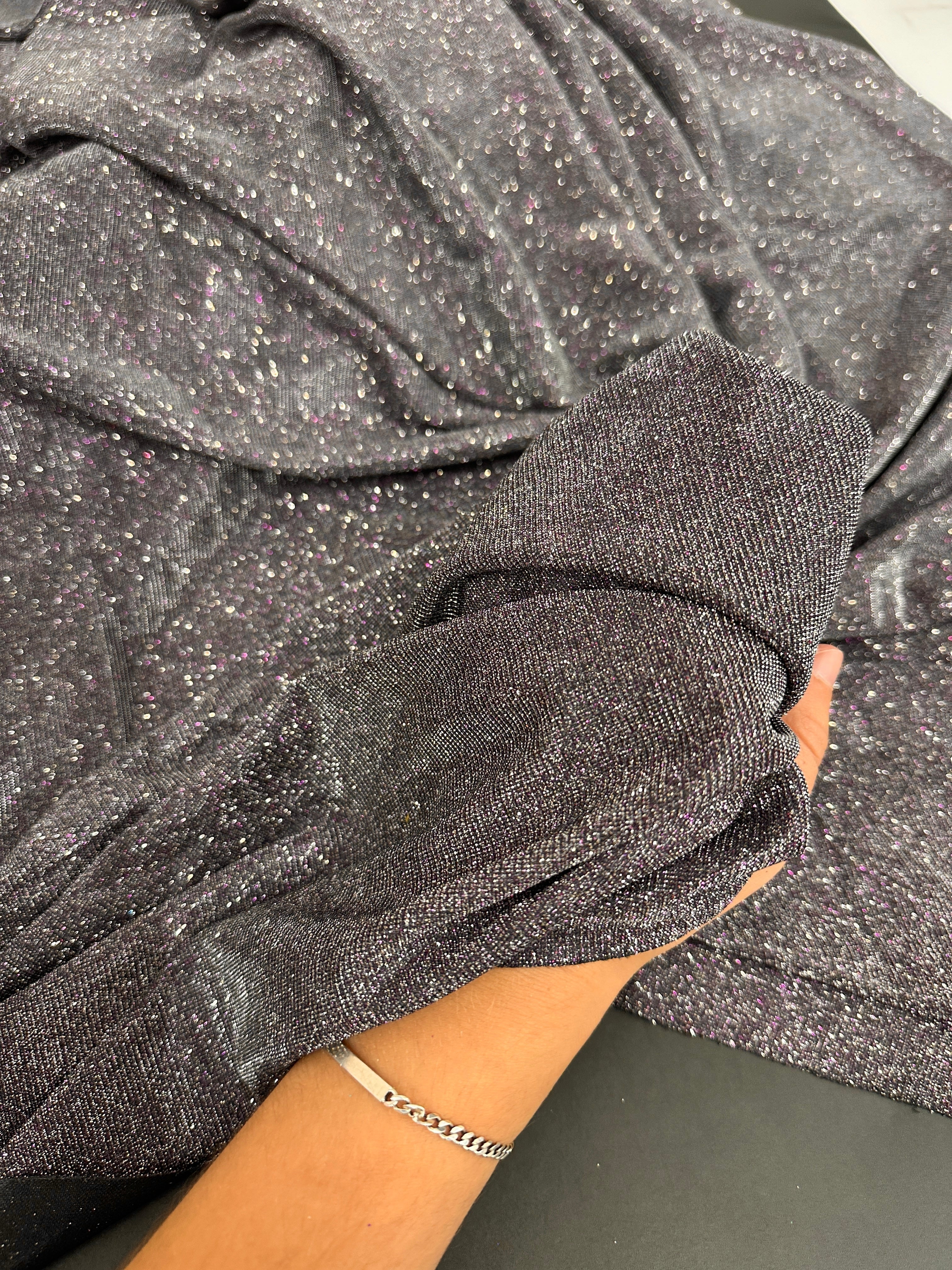 Silver-purple Iridescent Stretch Metallic Lurex, Glittery Fabric, Stretch Metallic Lurex, Sparkle Fabric, Lurex Fabric for Sale, All Way Stretch Lurex, Lurex for Leggings