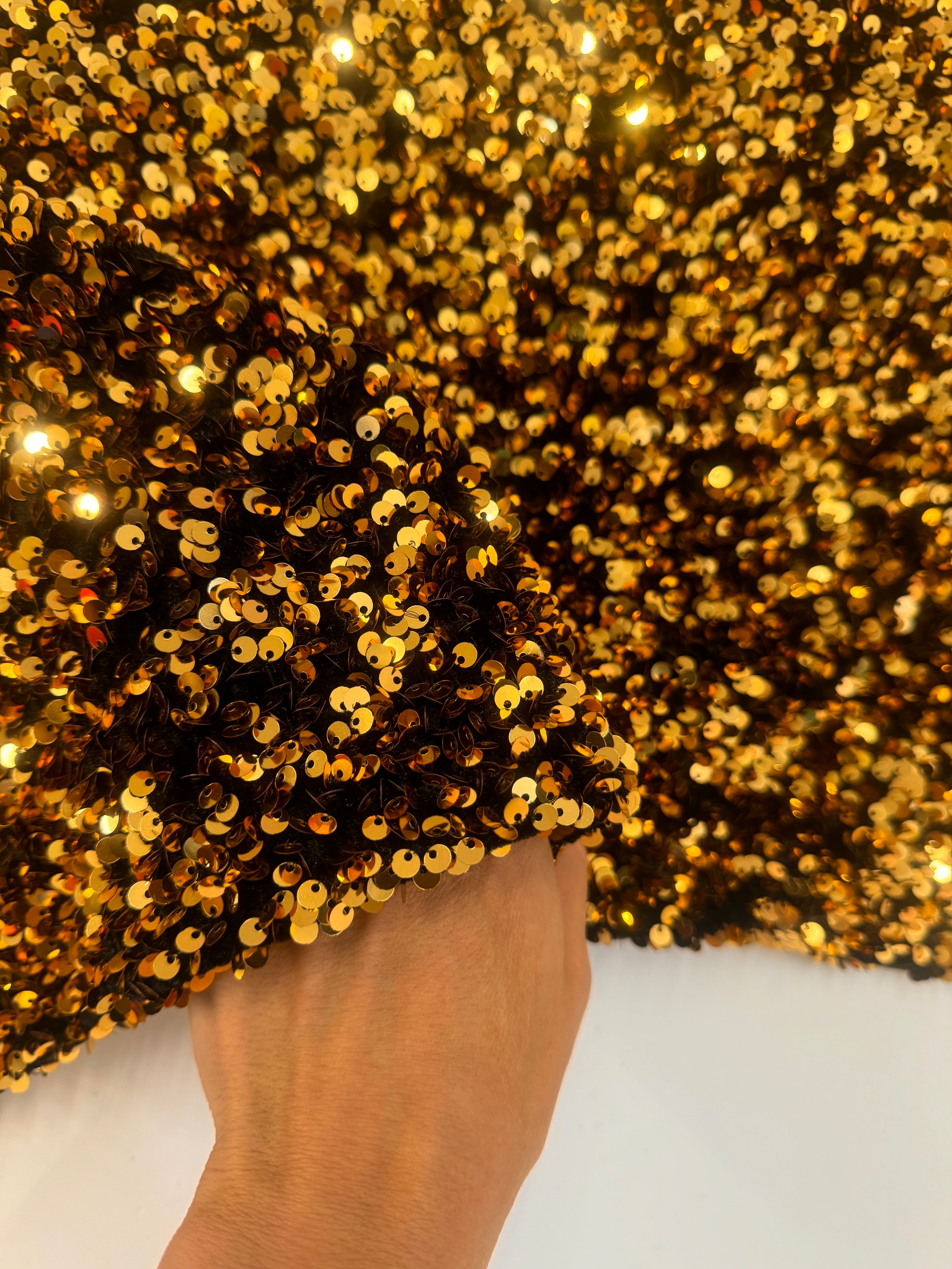 Deep Gold Sequins on Velvet, shop fabrics online, sewing, fabric store, sewing store, cheap fabric store, kiki textiles, textile by the yard