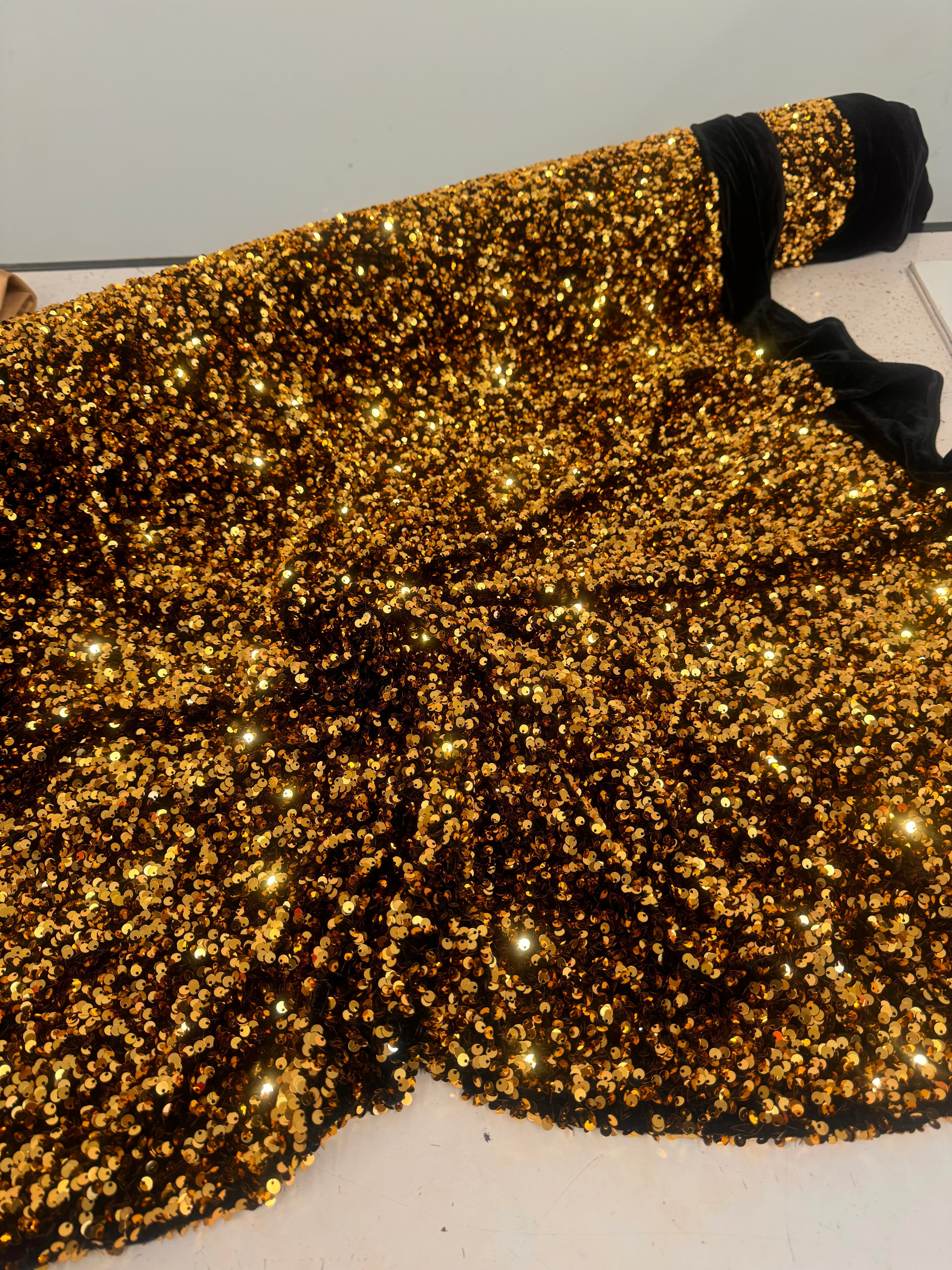 Deep Gold Sequins on Velvet, Deep Gold Sequin on velvet, Stretch Sequin Mesh, Stretch Sequin velvet for woman,  Stretch Sequin velvet for bride, Stretch Sequin velvet on sale, Stretch Sequin velvet on discount, Stretch Sequin velvet online