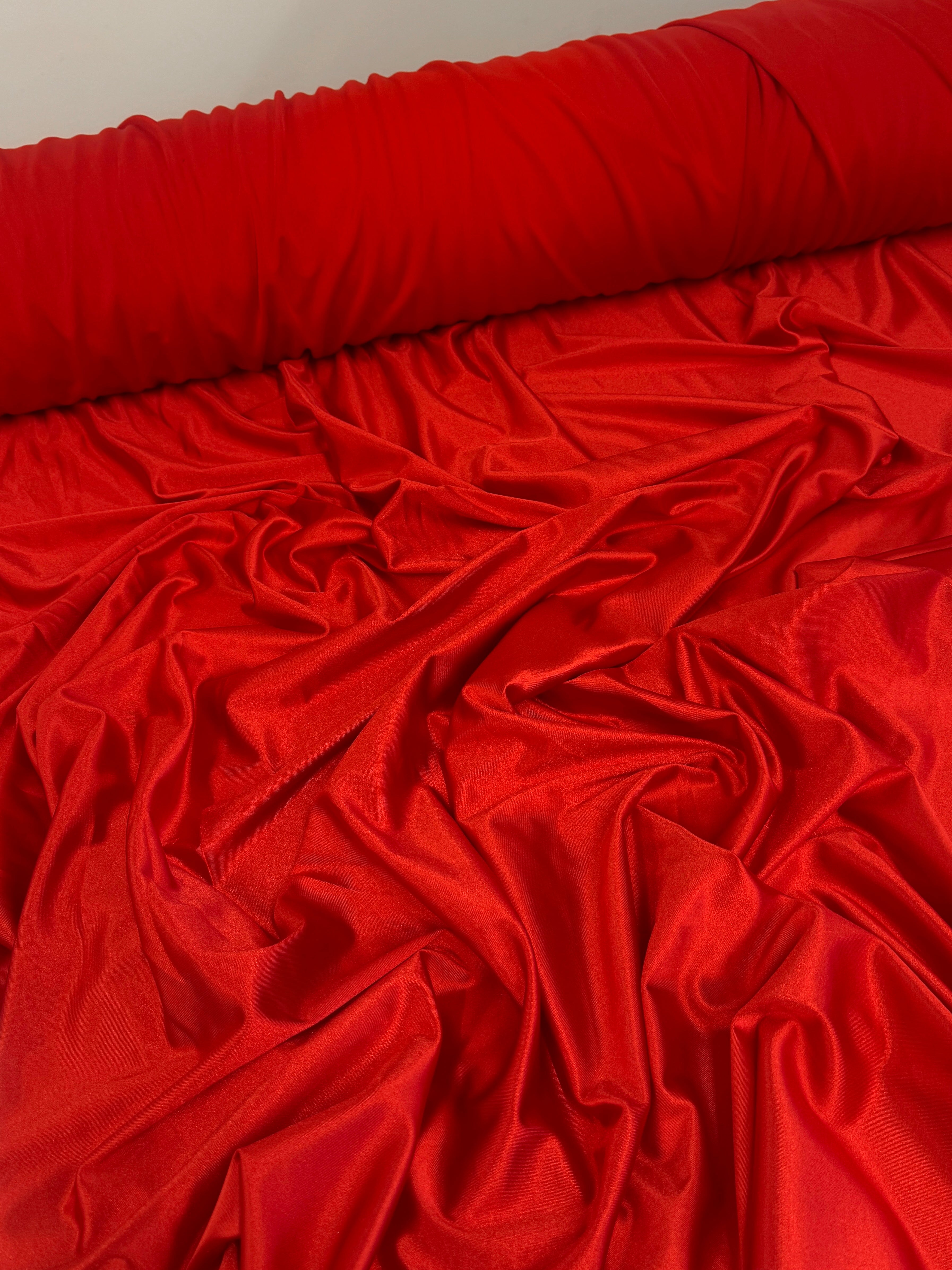 Scarlet Red Shiny Nylon Spandex, Shop Fabrics Online, Sewing, Fabric Store, Sewing Store, Cheap Fabric Store, Kiki Textiles, Textile by the Yard