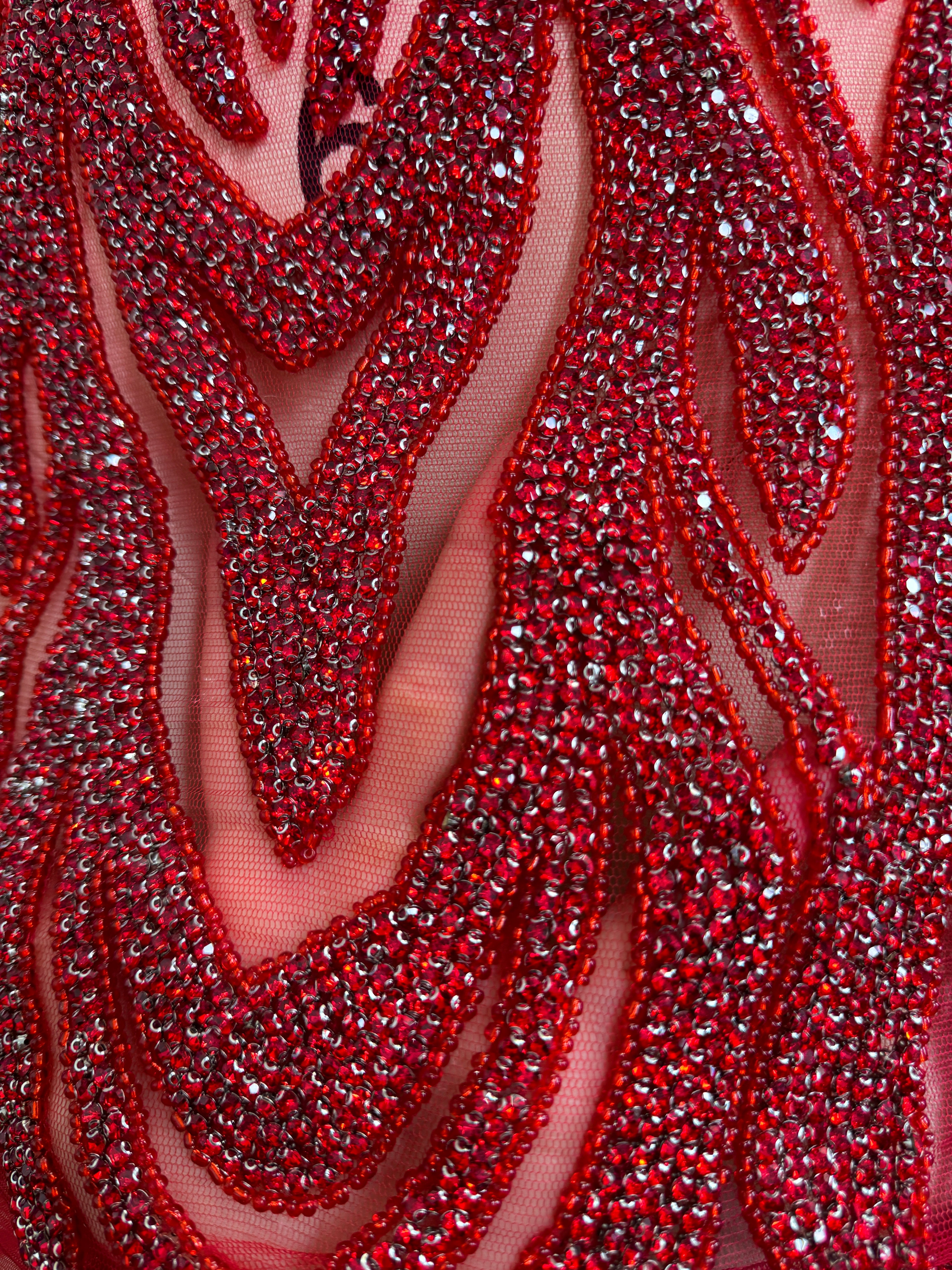 Amanda red Rhinestone Bodice Applique, red rhinestone, dark red rhinestone, light red rhinestone