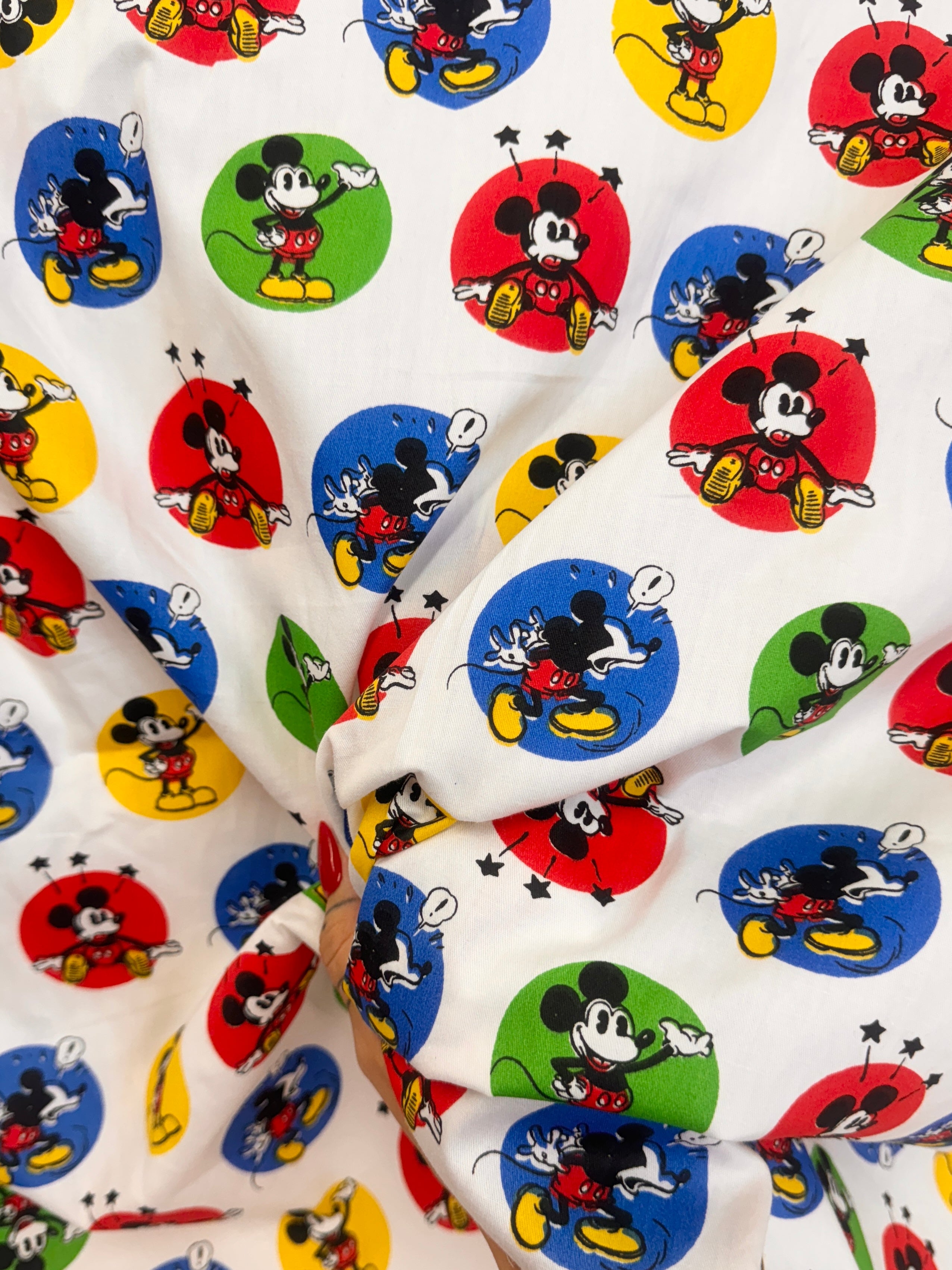 White Mikey Mouse Print Cotton, Shop Fabrics Online, Sewing, Fabric Store, Sewing Store, Cheap Fabric Store, Kiki Textiles, Textile by the Yard