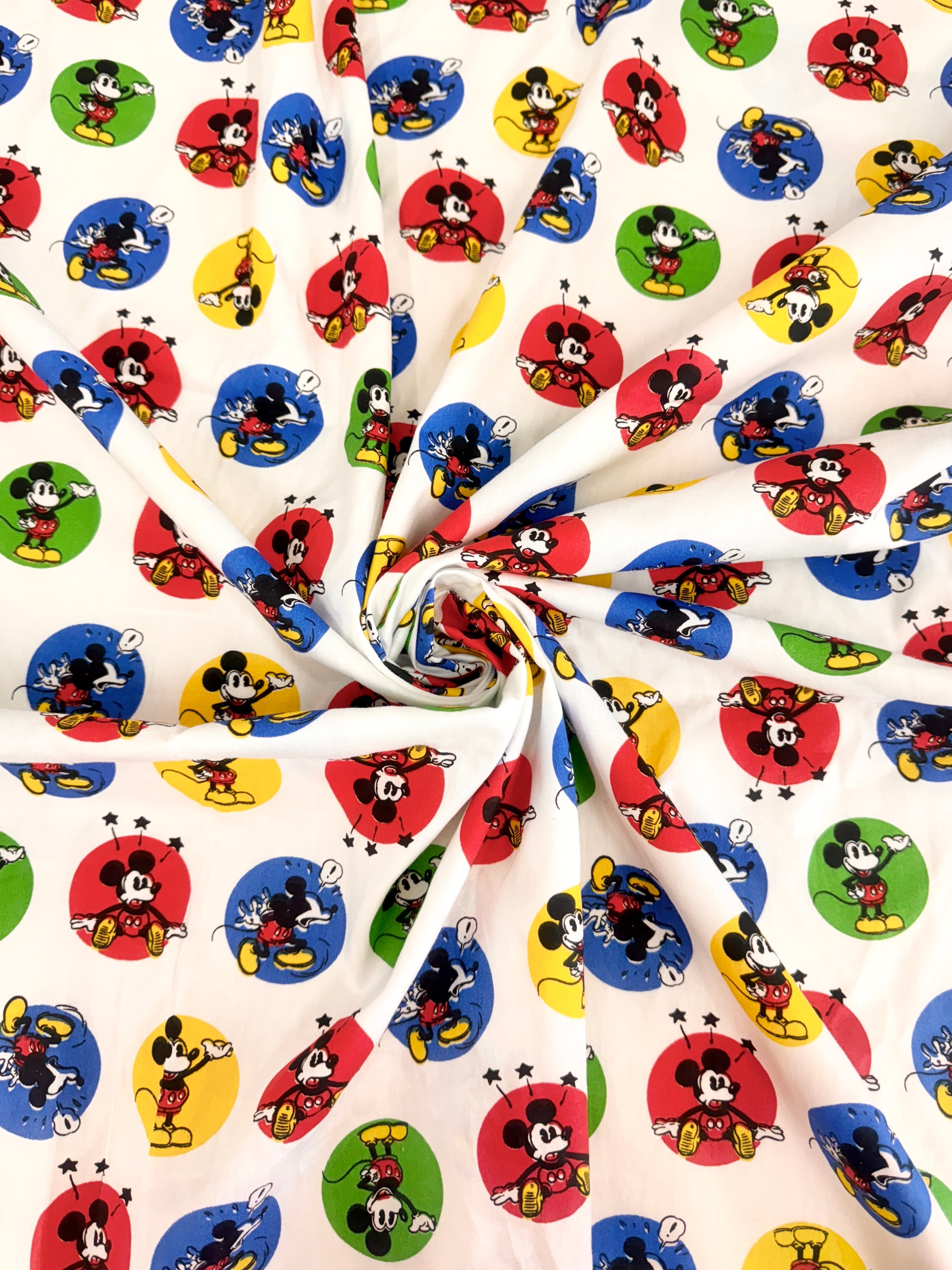 White Mikey Mouse Print Cotton, Shop Fabrics Online, Sewing, Fabric Store, Sewing Store, Cheap Fabric Store, Kiki Textiles, Textile by the Yard