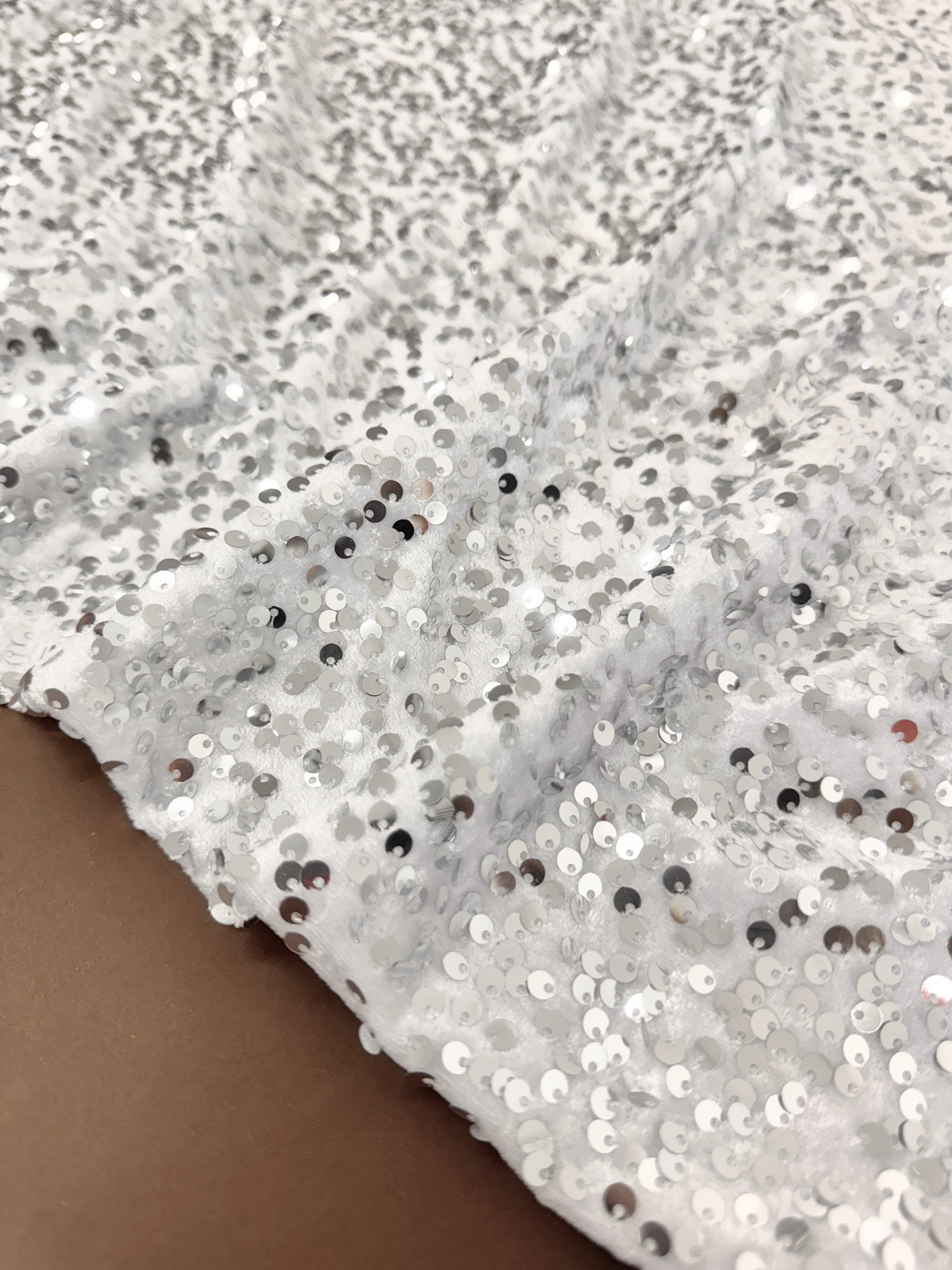 Silver White Sequins Velvet, Shop Fabrics Online, Sewing, Fabric Store, Sewing Store, Cheap Fabric Store, Kiki Textiles, Textile by the Yard