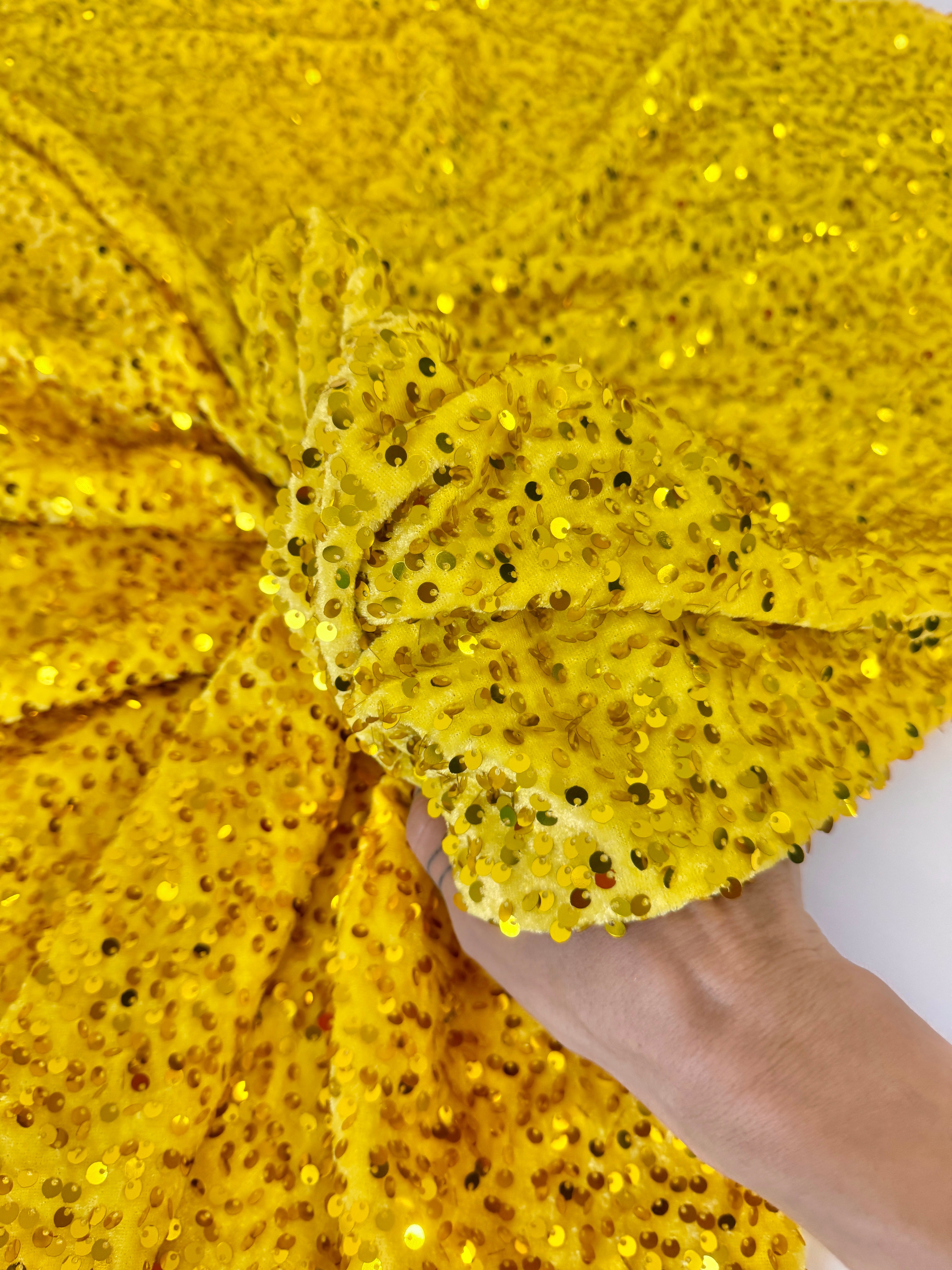 Yellow Sequins Velvet, Shop Fabrics Online, Sewing, Fabric Store, Sewing Store, Cheap Fabric Store, Kiki Textiles, Textile by the Yard