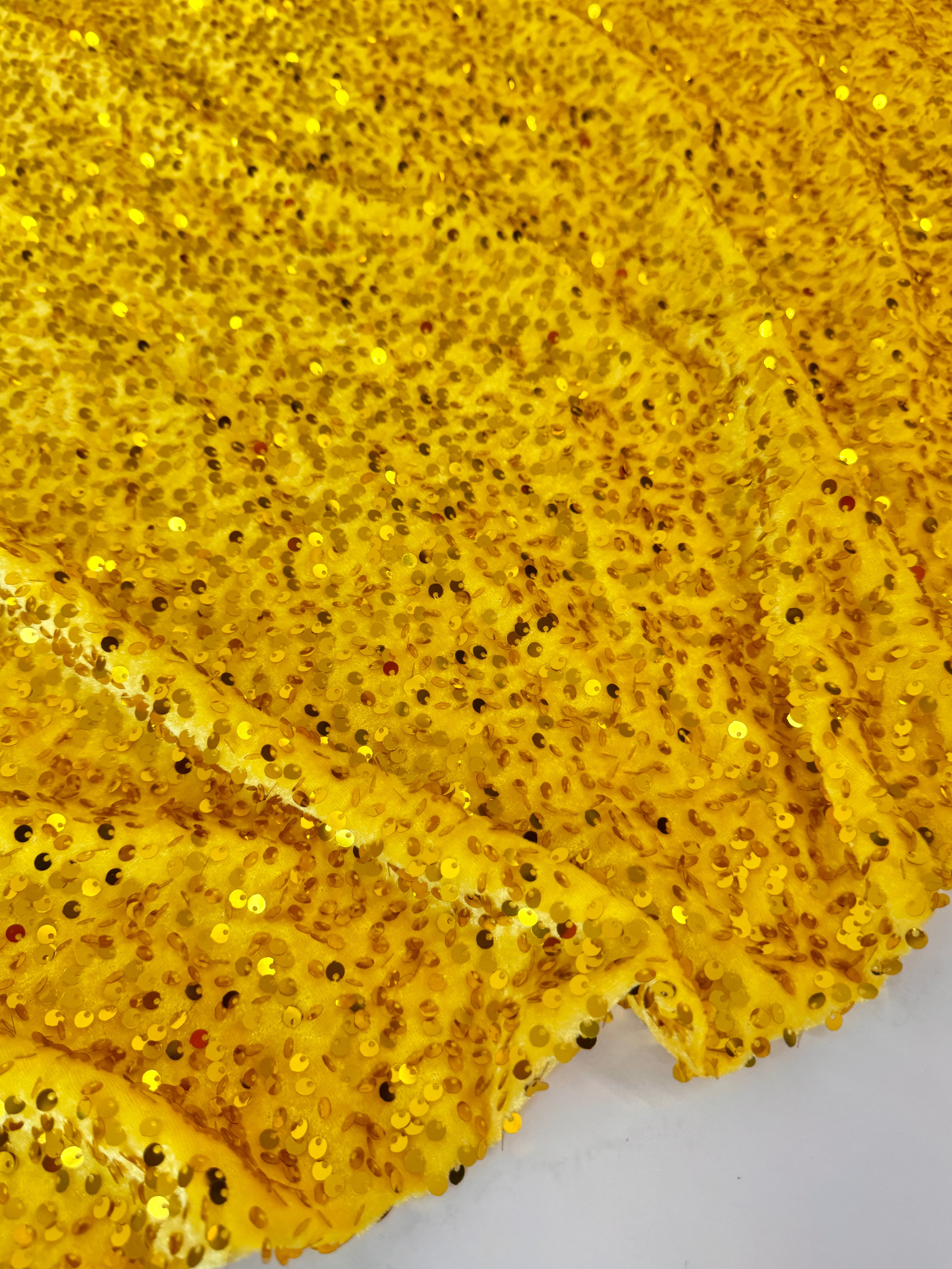 Yellow Sequins Velvet, Sequin on velvet, Stretch Sequin Mesh, Stretch Sequin velvet for woman,  Stretch Sequin velvet for bride, Stretch Sequin velvet on sale, Stretch Sequin velvet on discount, Stretch Sequin velvet online