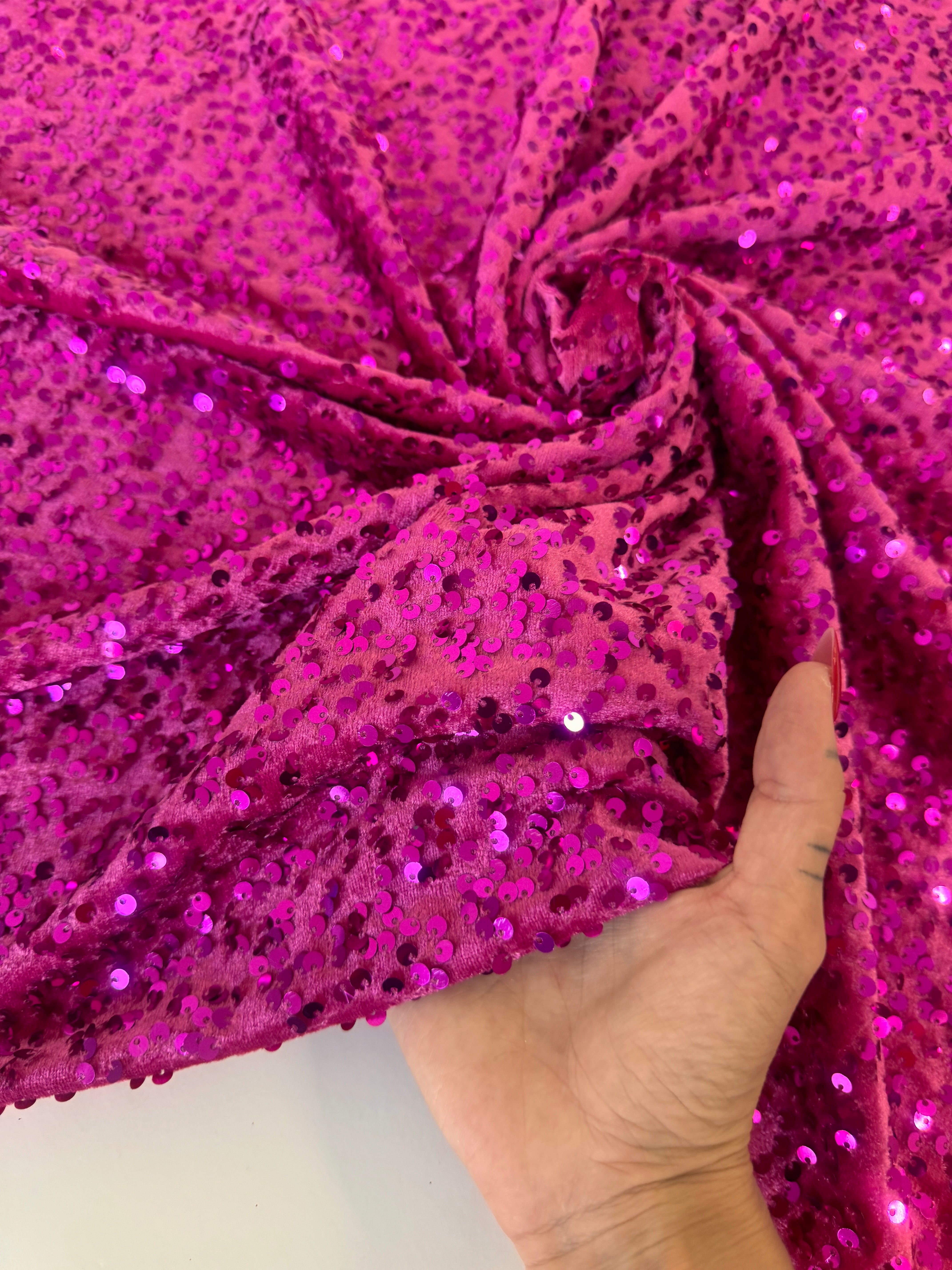 Fuchsia Sequins Velvet, Shop Fabrics Online, Sewing, Fabric Store, Sewing Store, Cheap Fabric Store, Kiki Textiles, Textile by the Yard