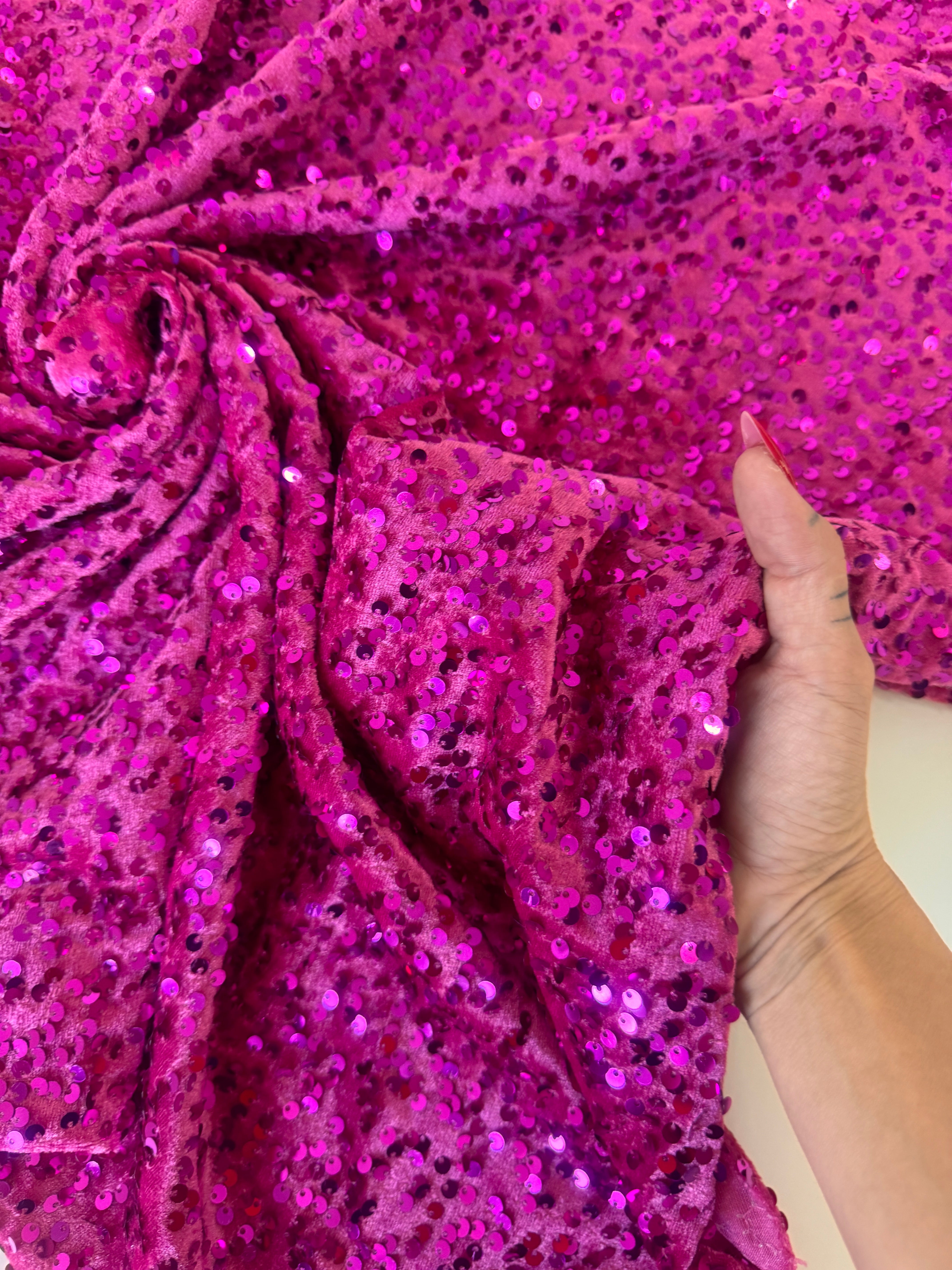 Fuchsia Sequins Velvet, Shop Fabrics Online, Sewing, Fabric Store, Sewing Store, Cheap Fabric Store, Kiki Textiles, Textile by the Yard