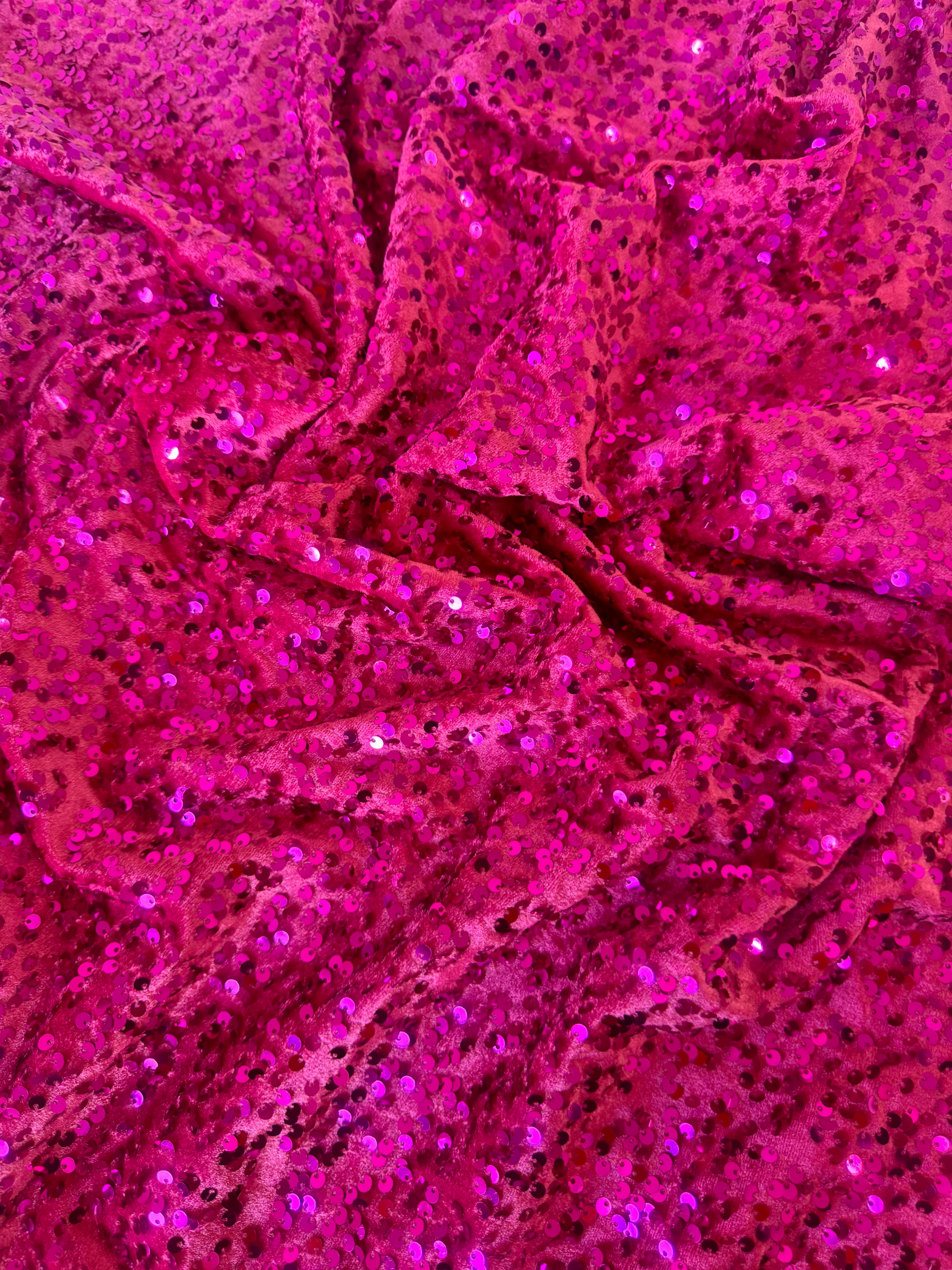 Fuchsia Sequins Velvet, Sequin on velvet, Stretch Sequin Mesh, Stretch Sequin velvet for woman,  Stretch Sequin velvet for bride, Stretch Sequin velvet on sale, Stretch Sequin velvet on discount, Stretch Sequin velvet online