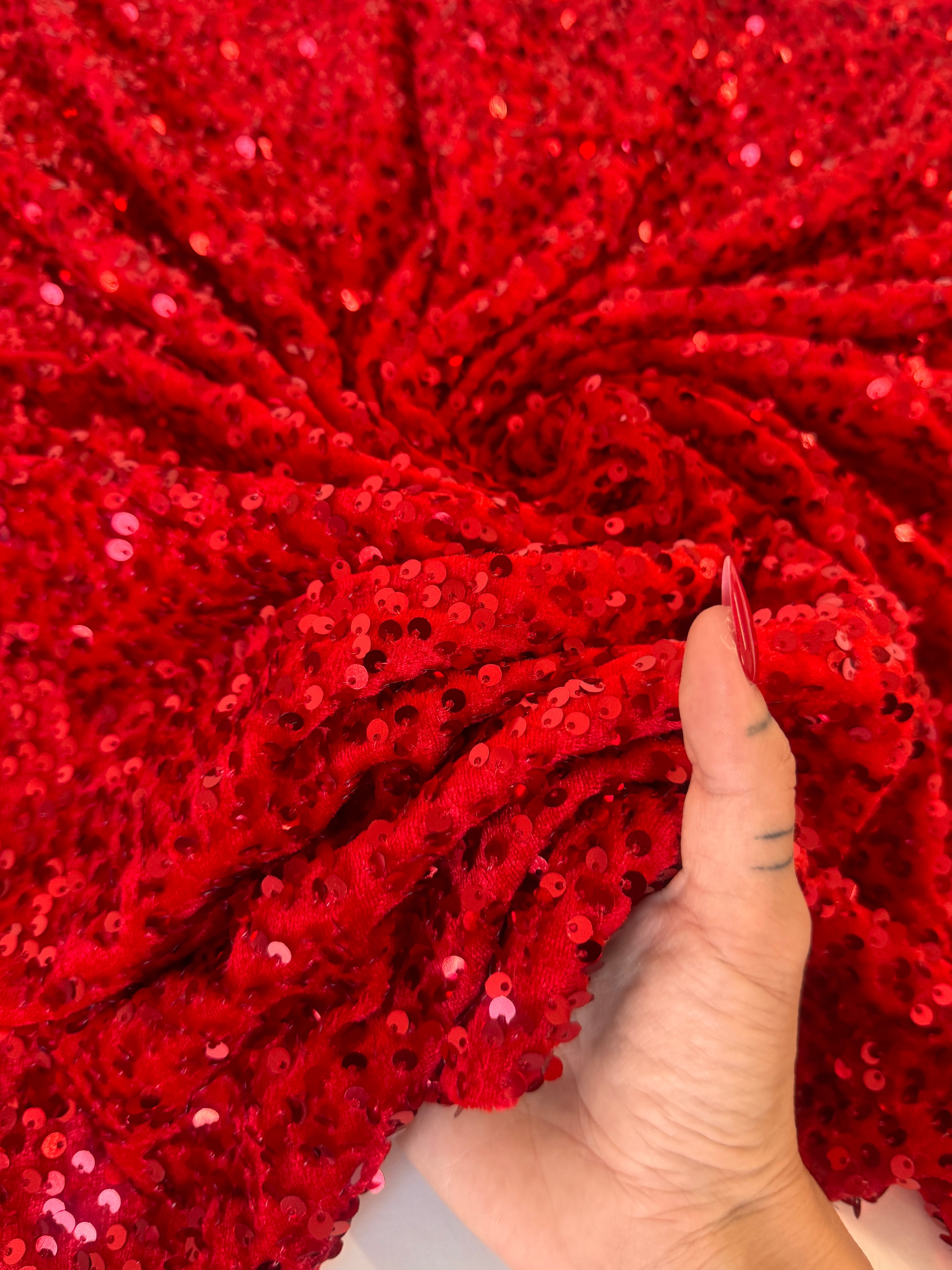 Red Sequins Velvet, Sequin on velvet, Stretch Sequin Mesh, Stretch Sequin velvet for woman,  Stretch Sequin velvet for bride, Stretch Sequin velvet on sale, Stretch Sequin velvet on discount, Stretch Sequin velvet online