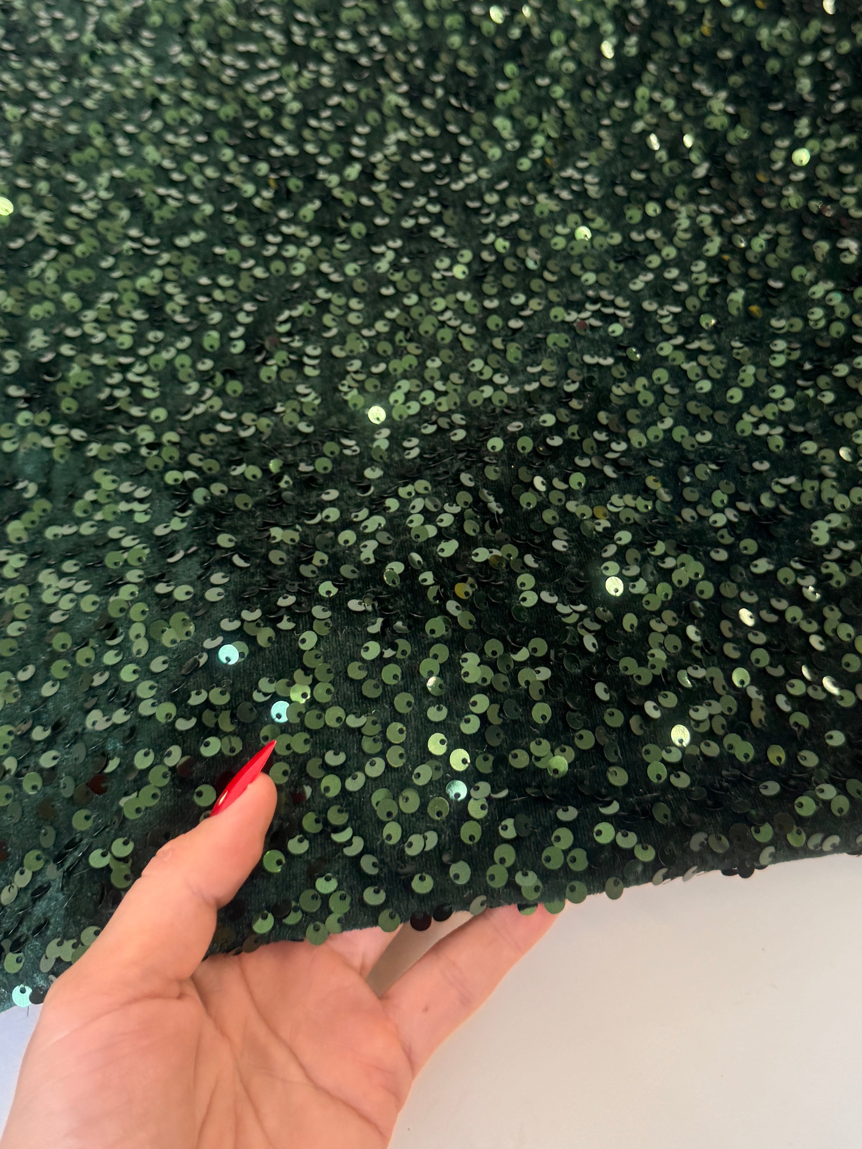 Hunter Green Sequins Velvet, Shop Fabrics Online, Sewing, Fabric Store, Sewing Store, Cheap Fabric Store, Kiki Textiles, Textile by the Yard