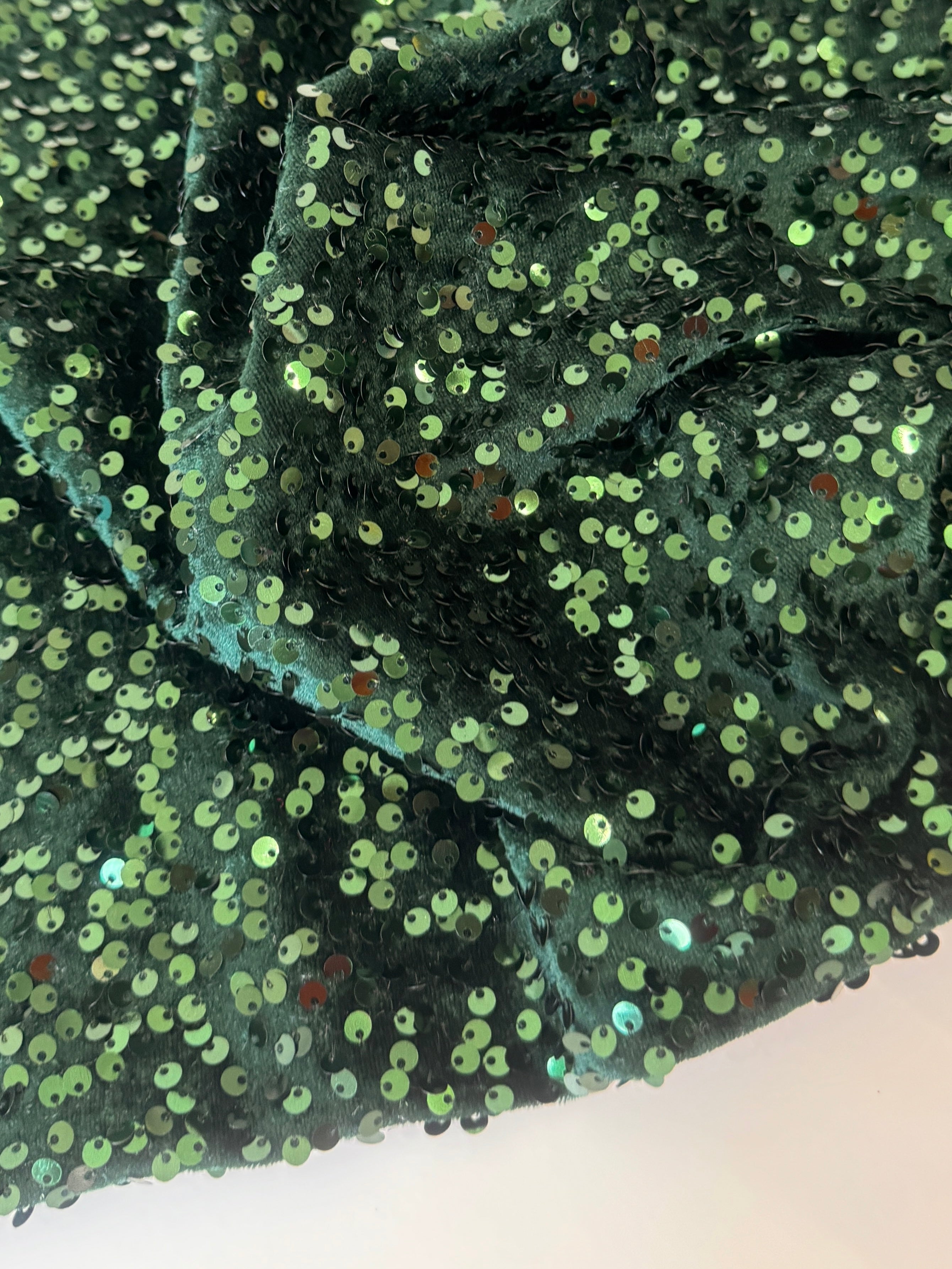 Hunter Green Sequins Velvet, Sequin on velvet, Stretch Sequin Mesh, Stretch Sequin velvet for woman,  Stretch Sequin velvet for bride, Stretch Sequin velvet on sale, Stretch Sequin velvet on discount, Stretch Sequin velvet online