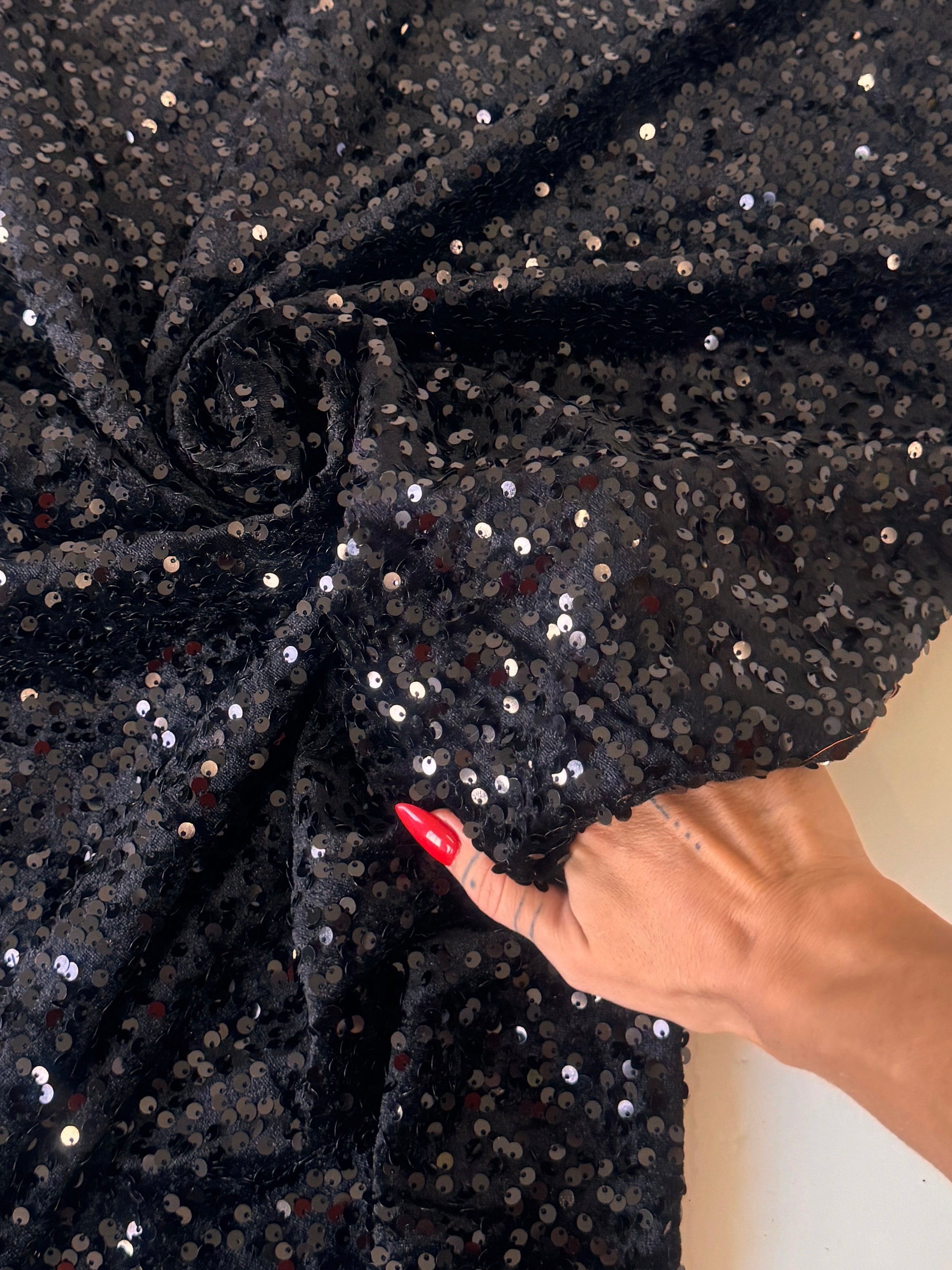 Black Sequins Velvet, Shop Fabrics Online, Sewing, Fabric Store, Sewing Store, Cheap Fabric Store, Kiki Textiles, Textile by the Yard