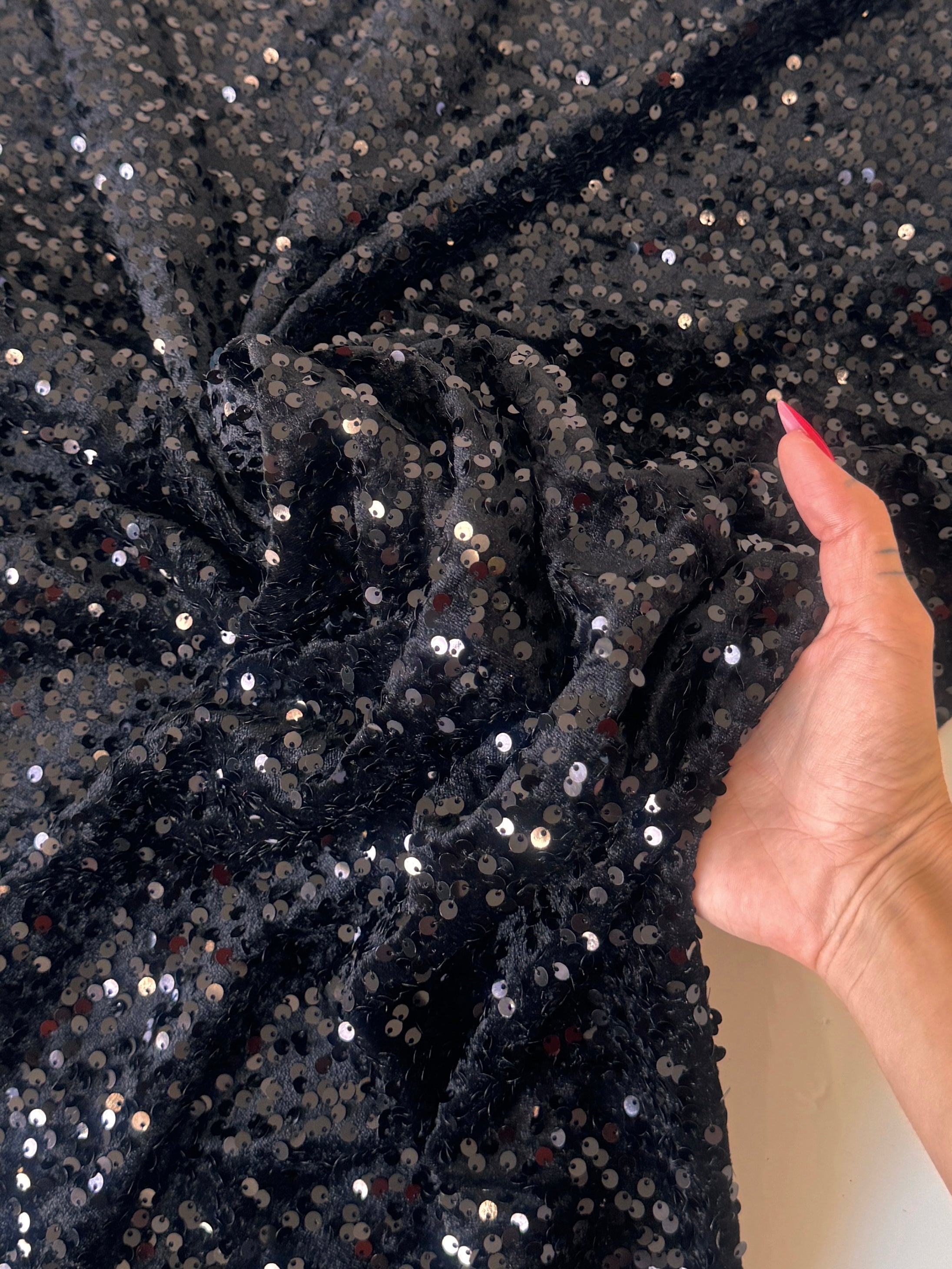 Black Sequins Velvet, Shop Fabrics Online, Sewing, Fabric Store, Sewing Store, Cheap Fabric Store, Kiki Textiles, Textile by the Yard