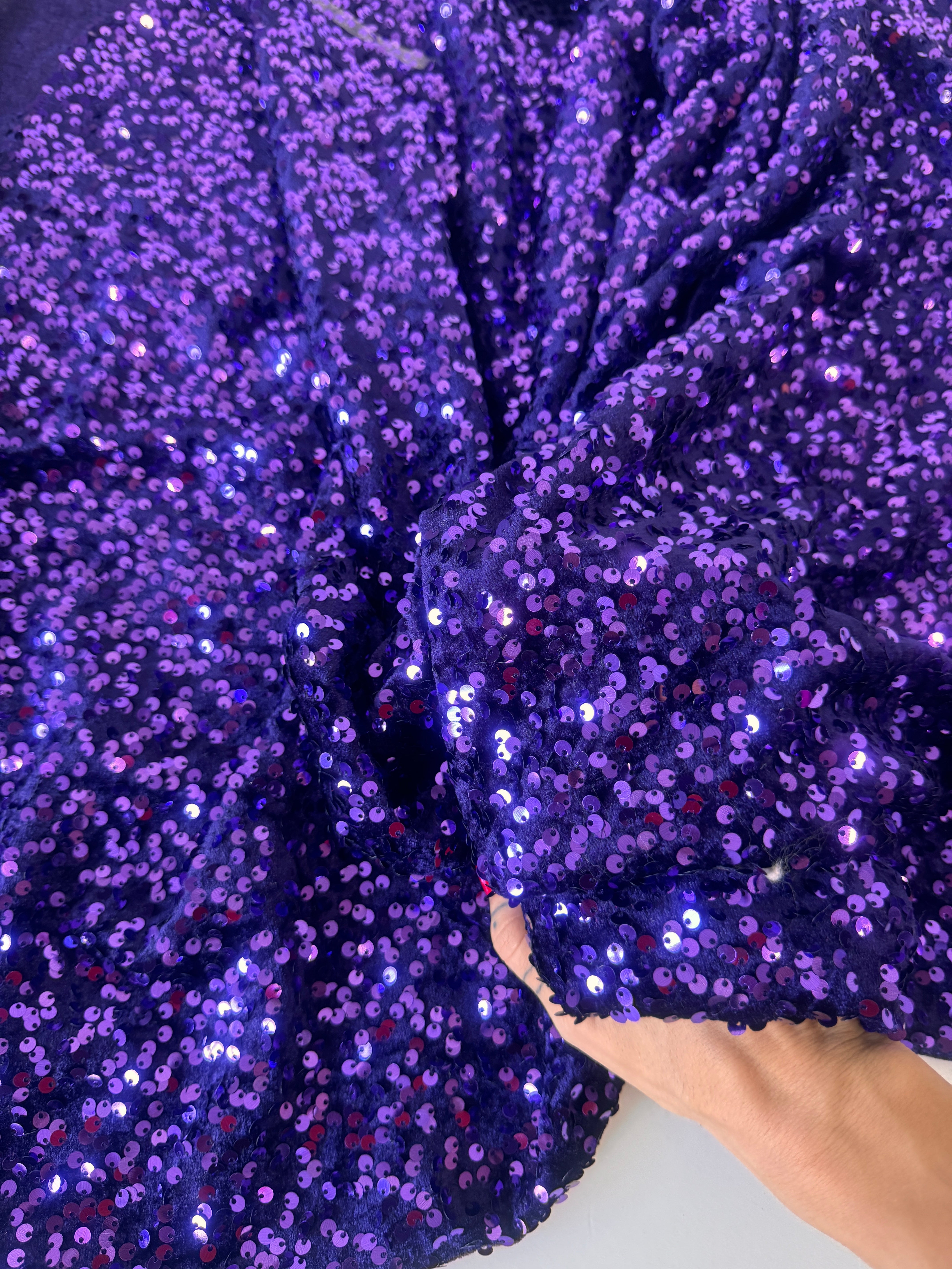 Purple Sequins Velvet, Sequin on velvet, Stretch Sequin Mesh, Stretch Sequin velvet for woman,  Stretch Sequin velvet for bride, Stretch Sequin velvet on sale, Stretch Sequin velvet on discount, Stretch Sequin velvet online