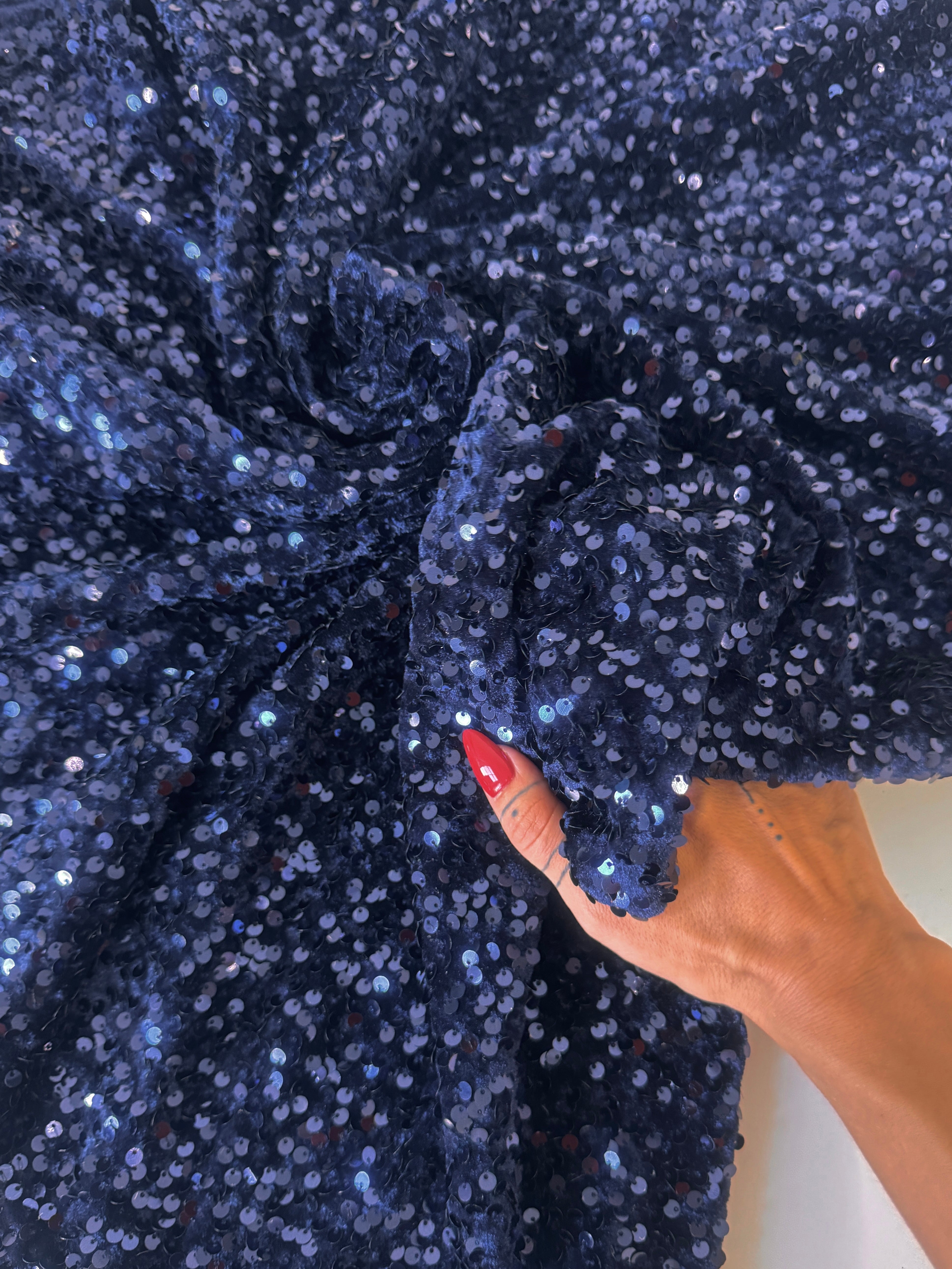 Navy Sequins Velvet, Shop Fabrics Online, Sewing, Fabric Store, Sewing Store, Cheap Fabric Store, Kiki Textiles, Textile by the Yard