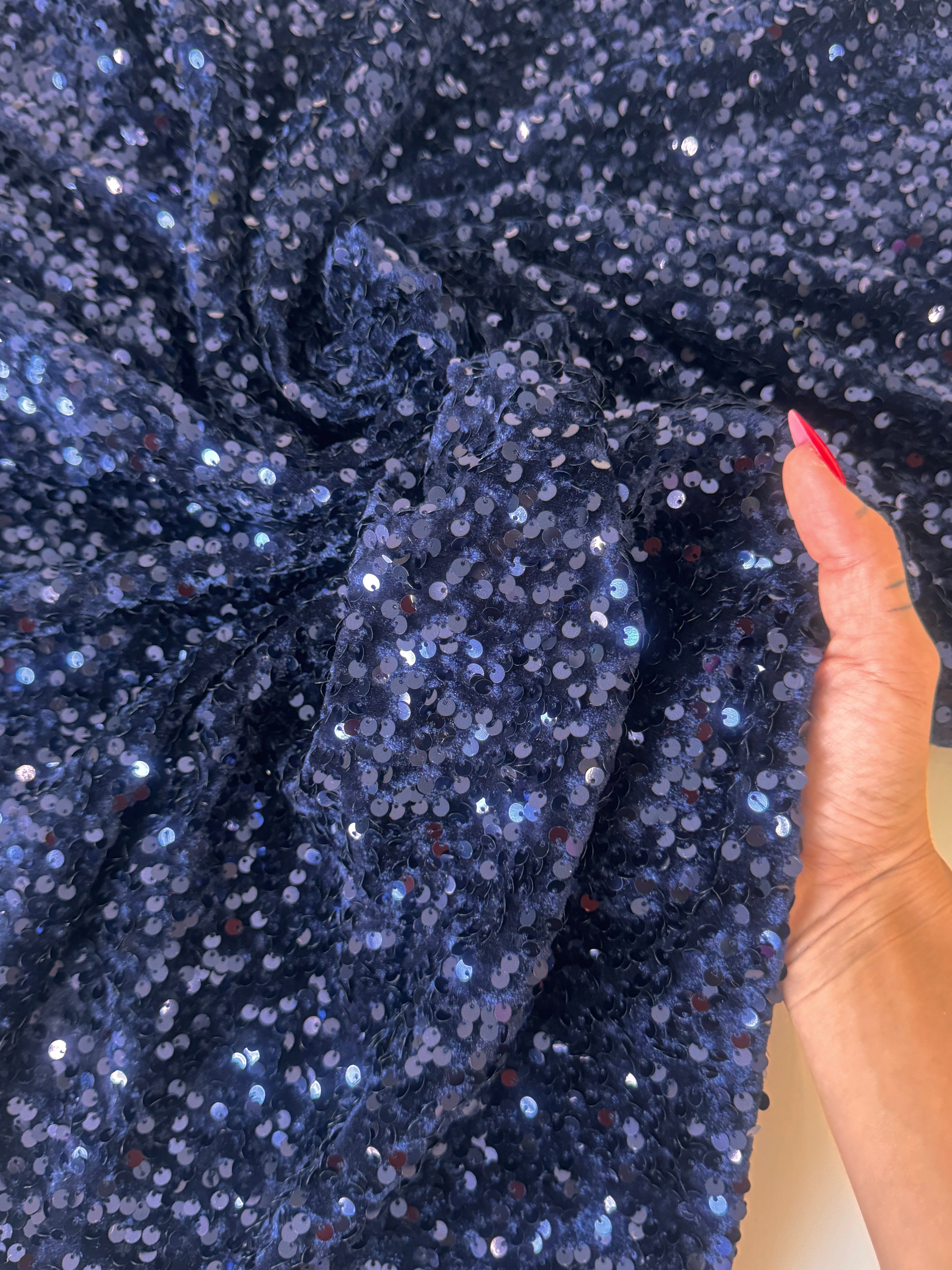 Navy Sequins Velvet, Shop Fabrics Online, Sewing, Fabric Store, Sewing Store, Cheap Fabric Store, Kiki Textiles, Textile by the Yard