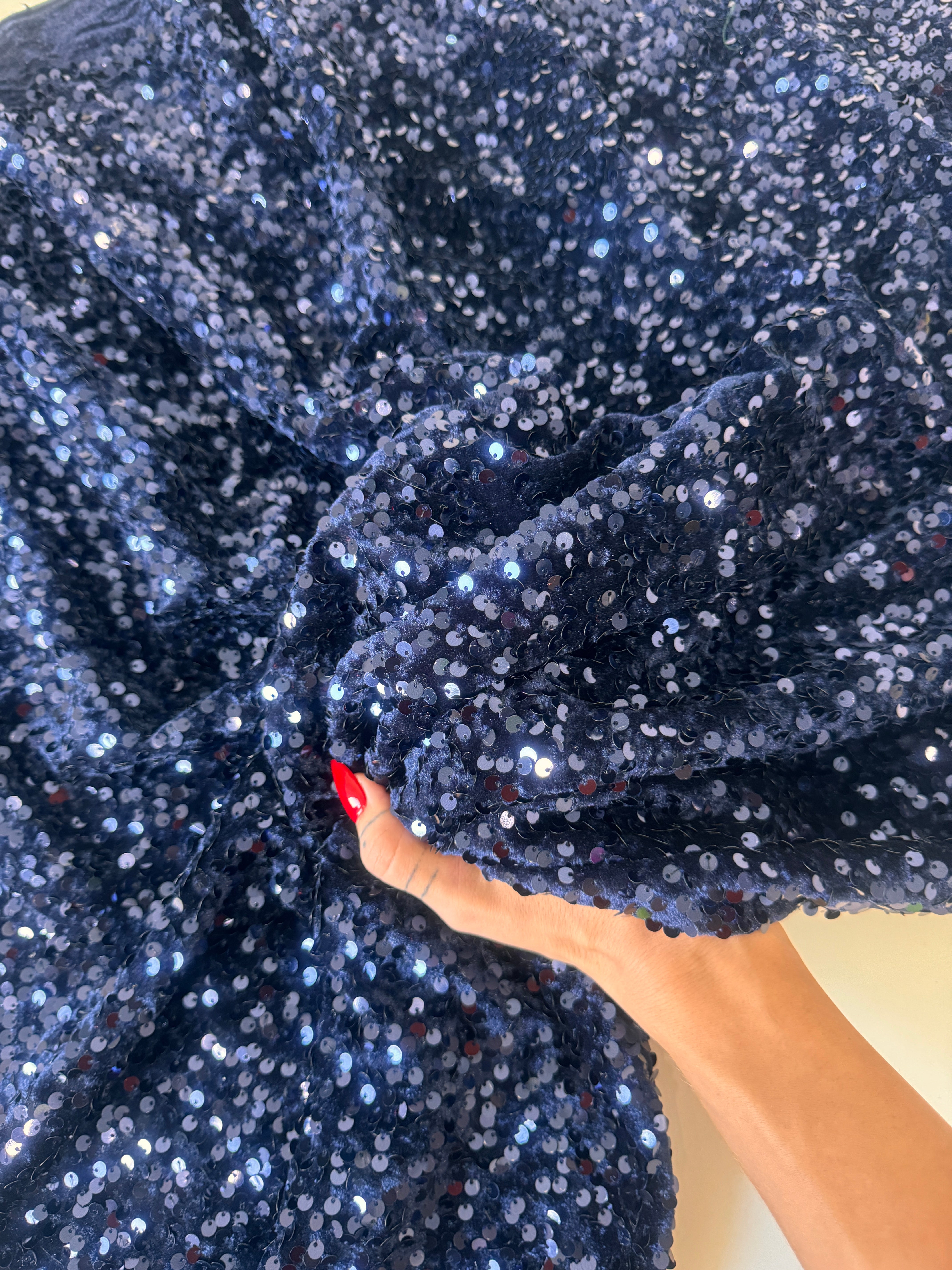 Navy Sequins Velvet, Sequin on velvet, Stretch Sequin Mesh, Stretch Sequin velvet for woman,  Stretch Sequin velvet for bride, Stretch Sequin velvet on sale, Stretch Sequin velvet on discount, Stretch Sequin velvet online