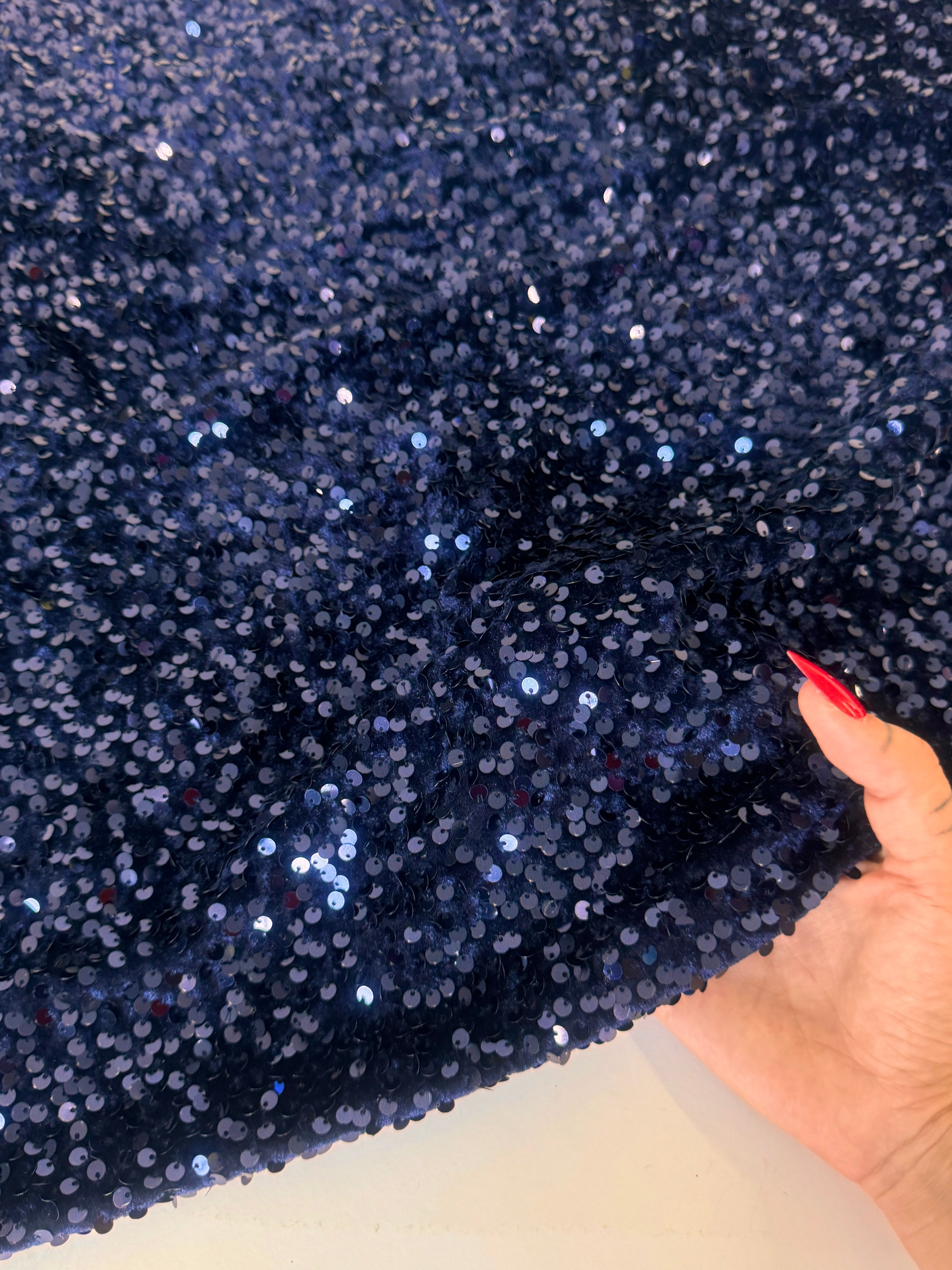 Navy Sequins Velvet, Shop Fabrics Online, Sewing, Fabric Store, Sewing Store, Cheap Fabric Store, Kiki Textiles, Textile by the Yard