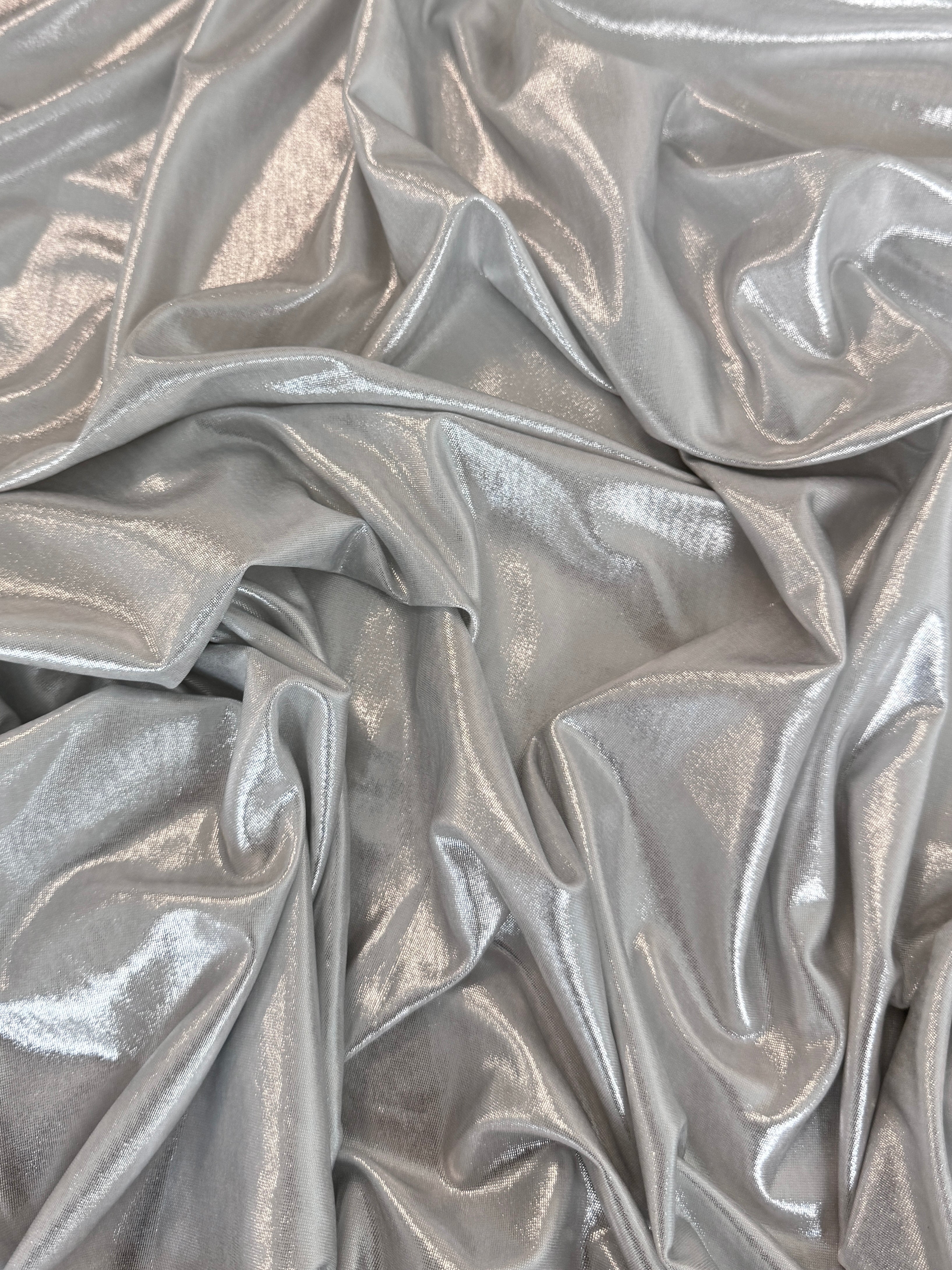  light silver stretch foiled spandex, dark silver stretch foiled spandex, silver stretch foiled spandex, dark silver stretch foiled spandex, premium stretch foiled spandex, stretch foiled spandex on sale, stretch foiled spandex on discount 