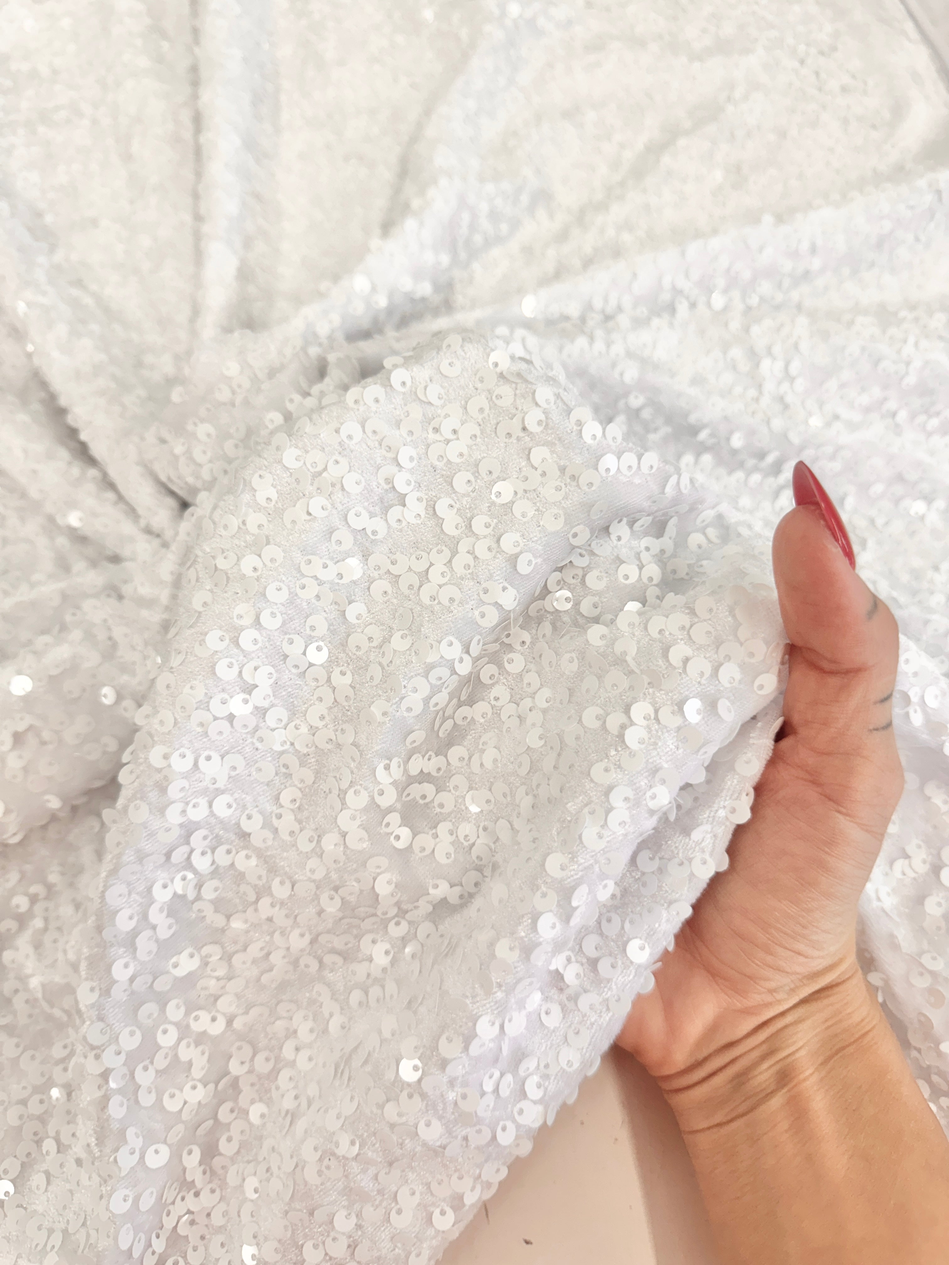 White Sequins Velvet, Sequin on velvet, Stretch Sequin Mesh, Stretch Sequin velvet for woman,  Stretch Sequin velvet for bride, Stretch Sequin velvet on discount, Stretch Sequin velvet online