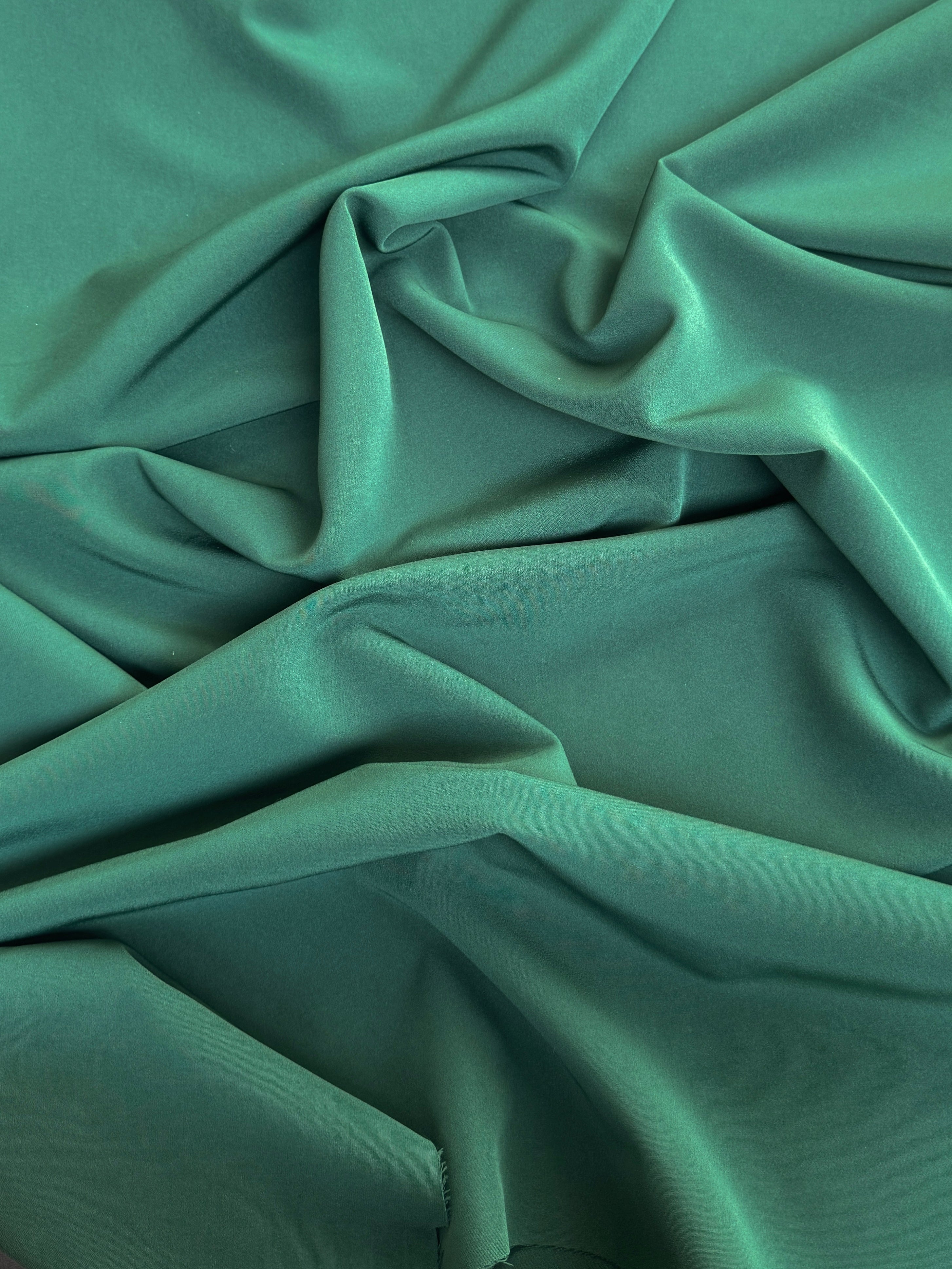 Forest Green Stretch Crepe, Green stretch crepe, Stretch textured fabric, Premium stretch crepe, Crepe for bride, Textured crepe for woman, Crepe in low price, Stretch crepe fabric