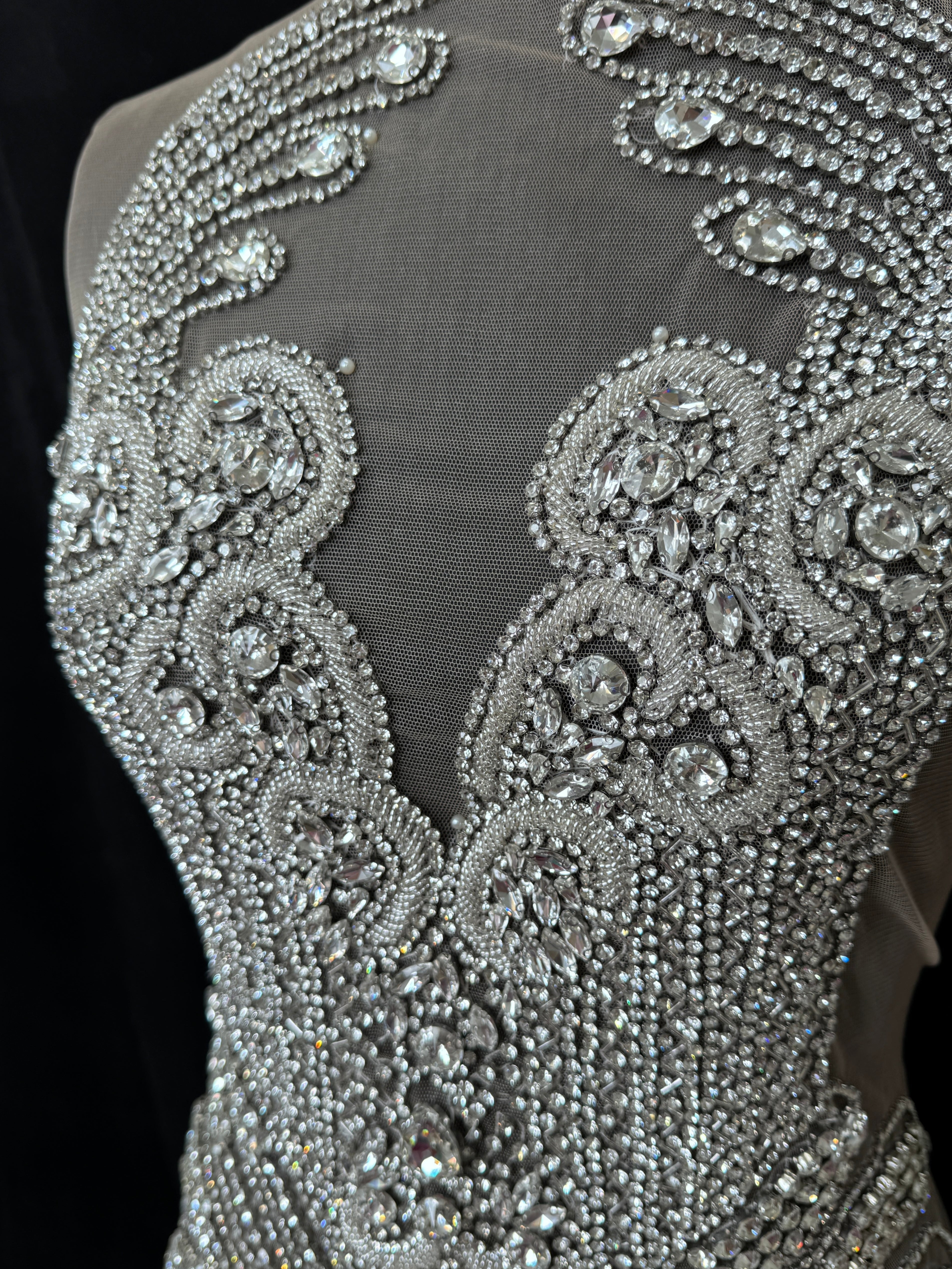 Tina Silver Rhinestones Bodice Applique